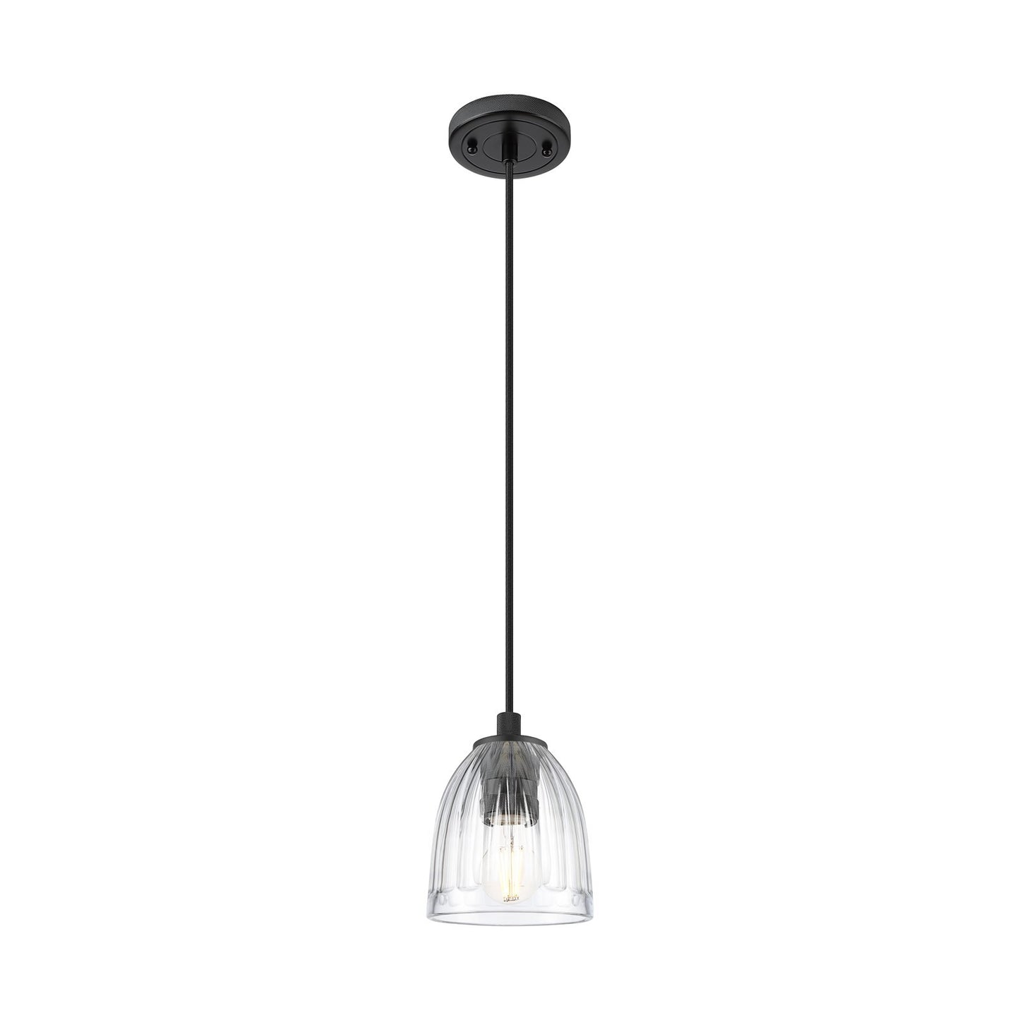 Innovations Brookfield 5.75in 1-Light Pendant | Industrial Matte Black and Clear Glass | Kitchen Island & Dining Room | Model 434-1P-BK-G442