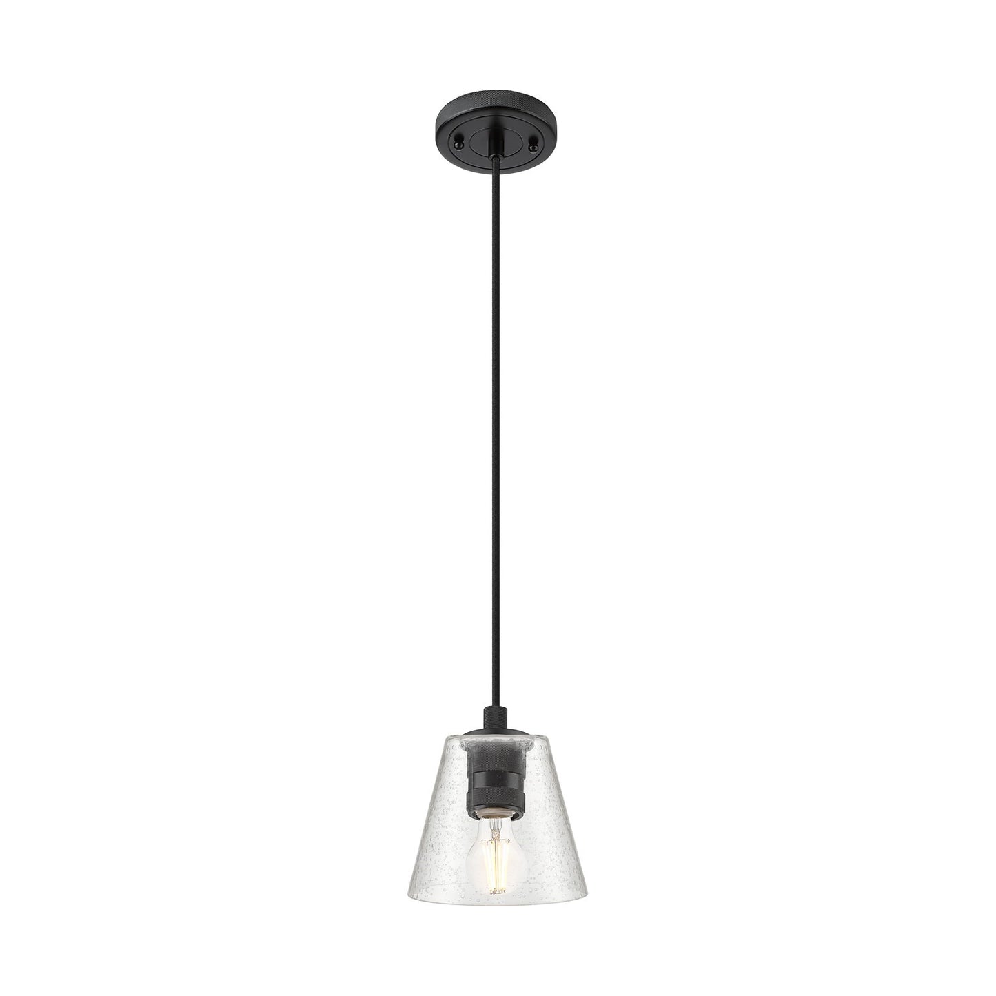 Innovations Caton 6in 1-Light Pendant | Industrial Matte Black and Frosted Glass | Kitchen Island & Dining Room | Model 434-1P-BK-G454