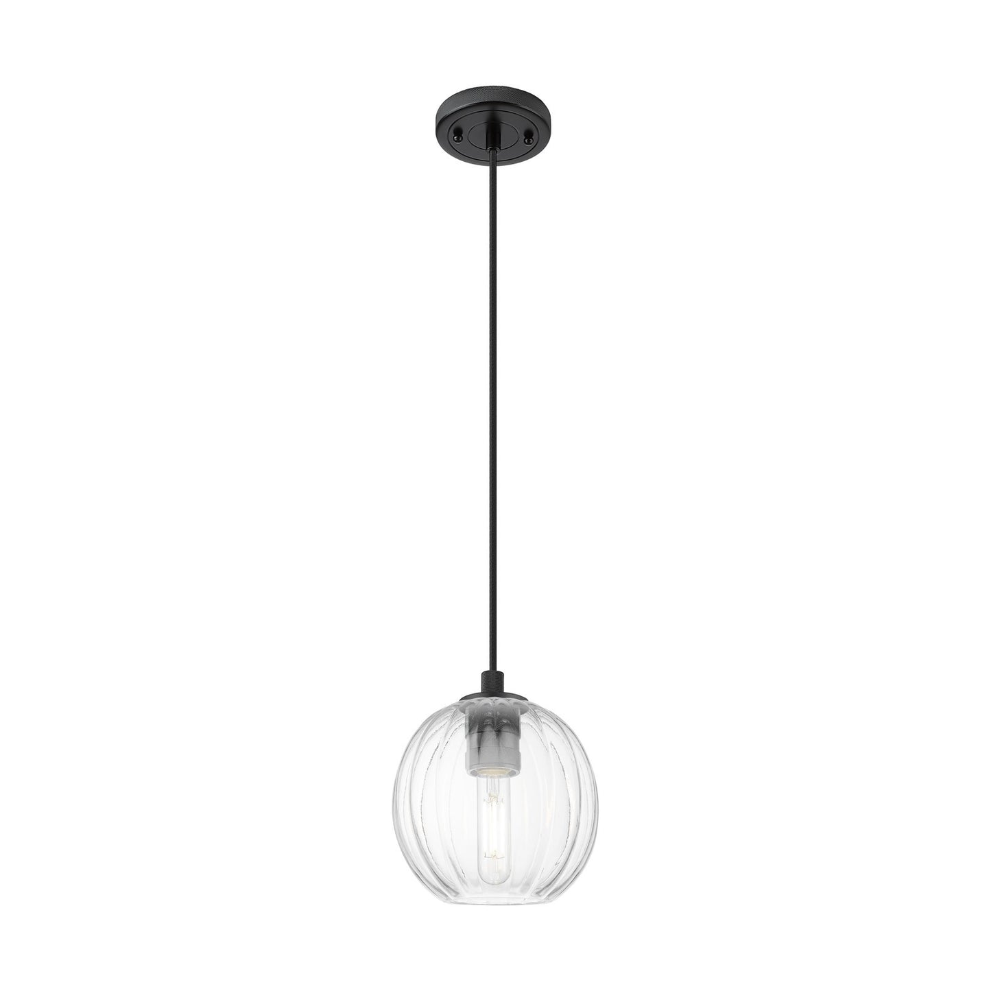 Innovations Preston Globe 7in 1-Light Pendant | Industrial Matte Black and Clear Glass | Kitchen Island & Dining Room | Model 434-1P-BK-G458-7CL