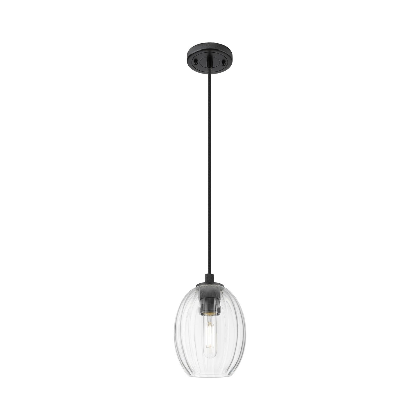 Innovations Preston Bulb 6in 1-Light Pendant | Industrial Matte Black and Clear Glass | Kitchen Island & Dining Room | Model 434-1P-BK-G459-6CL