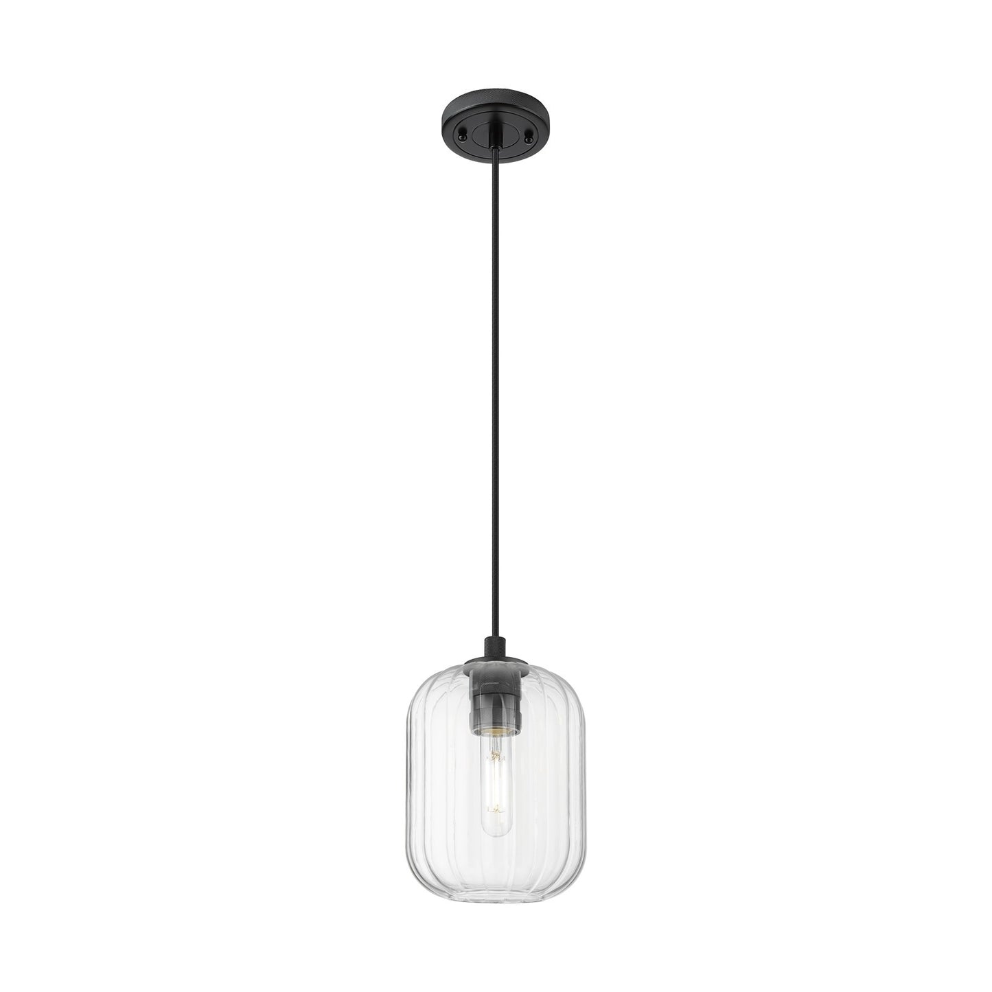 Innovations Preston Cylinder 7in 1-Light Pendant | Industrial Matte Black and Clear Glass | Kitchen Island & Dining Room | Model 434-1P-BK-G460-7CL