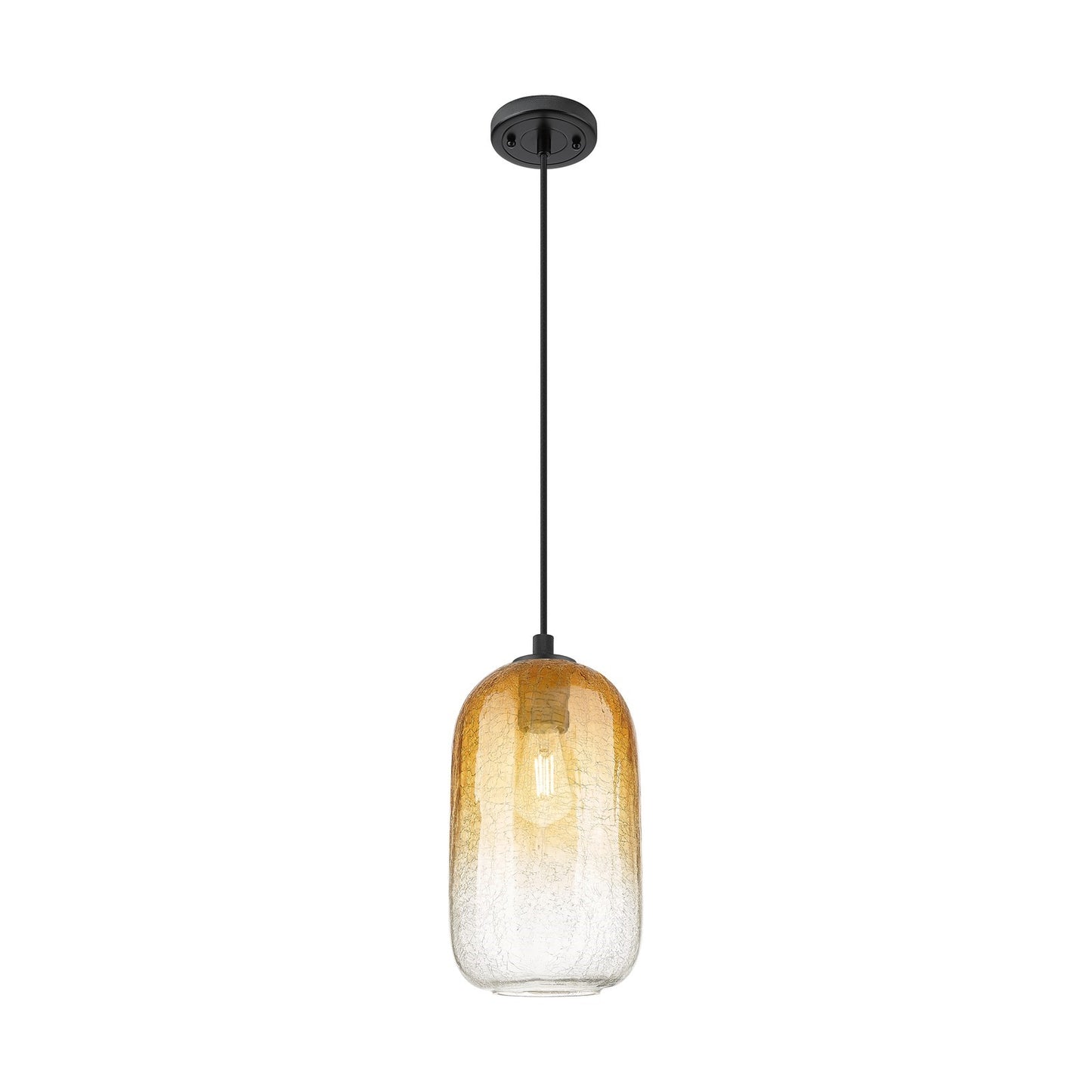 Innovations Brookhaven Cloche 7in 1-Light Pendant | Industrial Matte Black and Amber Glass | Kitchen Island & Dining Room | Model 434-1P-BK-G482-7AM