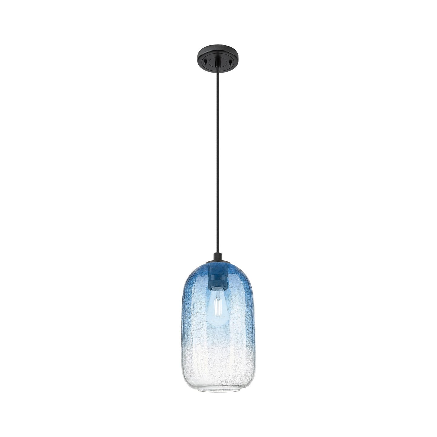 Innovations Brookhaven Cloche 7in 1-Light Pendant | Industrial Matte Black and Sapphire Blue Glass | Kitchen Island | Model 434-1P-BK-G482-7SB