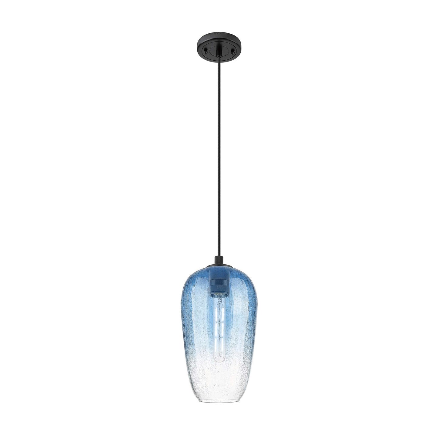 Innovations Brookhaven Flute 7in 1-Light Pendant | Industrial Matte Black and Sapphire Blue Glass | Kitchen Island | Model 434-1P-BK-G484-7SB