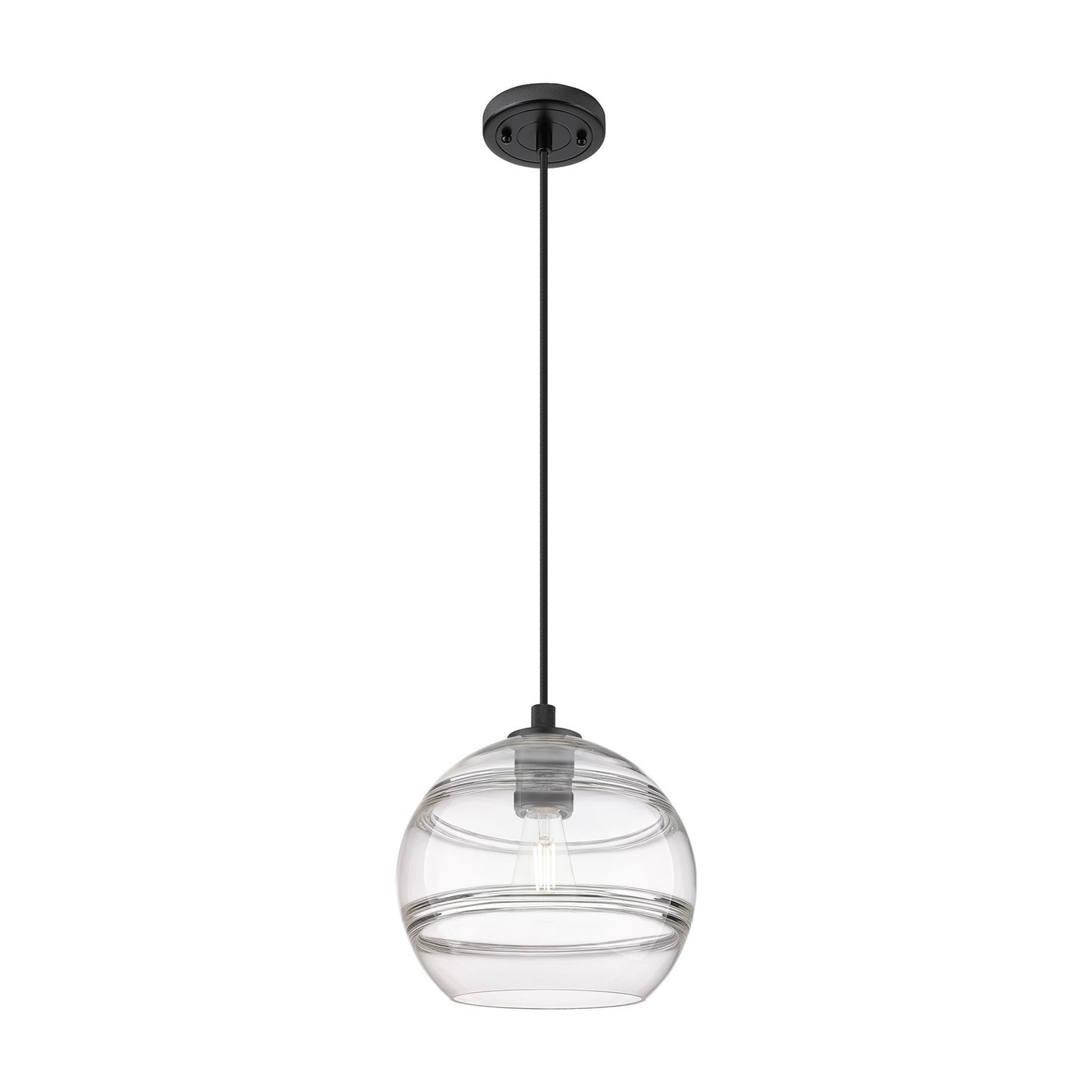 Innovations Rochester 10in 1-Light Pendant | Industrial Matte Black and Clear Glass | Kitchen Island & Dining Room | Model 434-1P-BK-G556-10CL