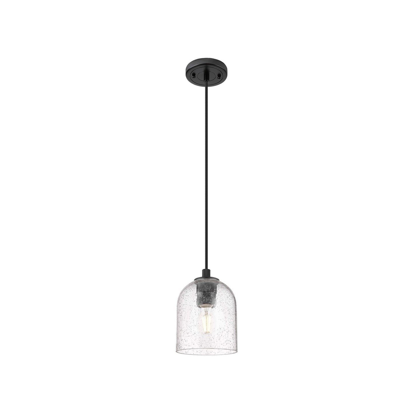 Innovations Bella 5.5in 1-Light Pendant | Industrial Matte Black and Seedy Glass | Kitchen Island & Dining Room | Model 434-1P-BK-G558-6SDY