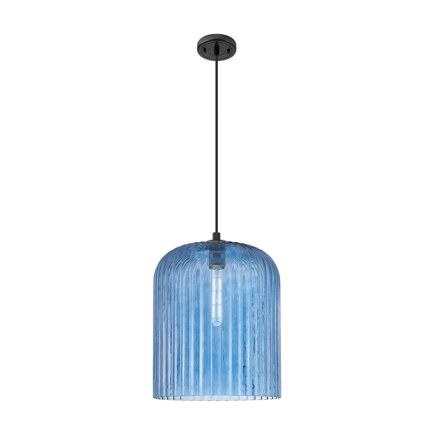 Innovations Crown Point 12in 1-Light Pendant | Industrial Matte Black and Princess Blue Glass | Kitchen Island & Dining | Model 434-1P-BK-G559-12BL