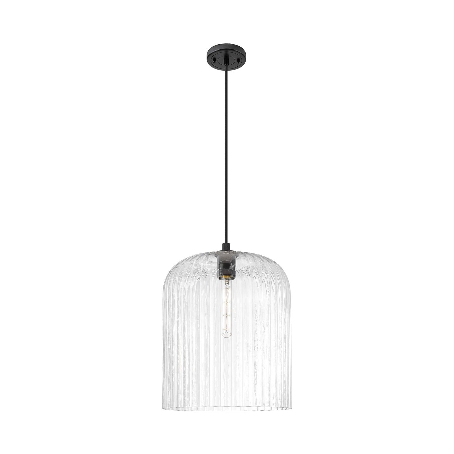 Innovations Crown Point 12in 1-Light Pendant | Industrial Matte Black and Clear Glass | Kitchen Island & Dining Room | Model 434-1P-BK-G559-12CL