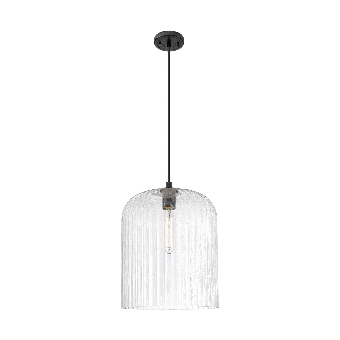 Innovations Crown Point 12in 1-Light Pendant | Industrial Matte Black and Seedy Glass | Kitchen Island & Dining Room | Model 434-1P-BK-G559-12SDY