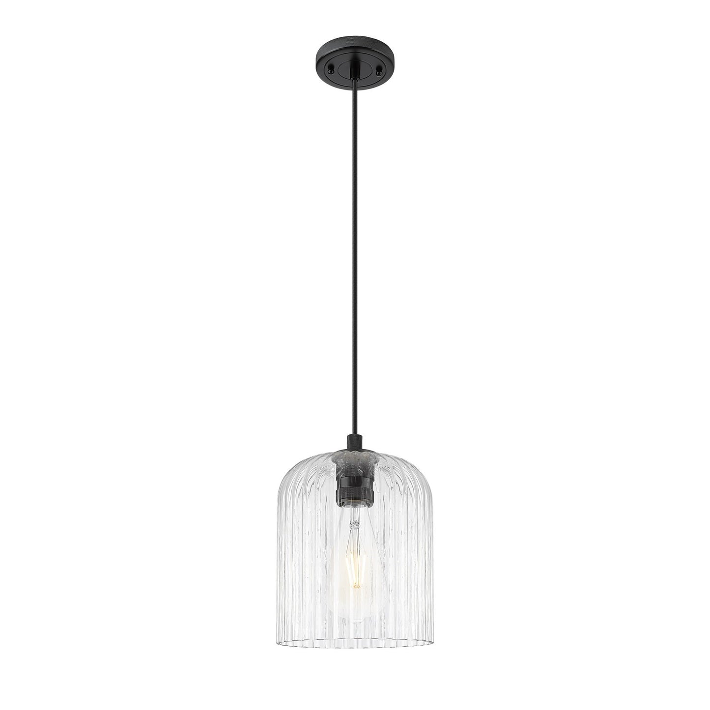 Innovations Crown Point 8in 1-Light Pendant | Industrial Matte Black and Clear Glass | Kitchen Island & Dining Room | Model 434-1P-BK-G559-8CL