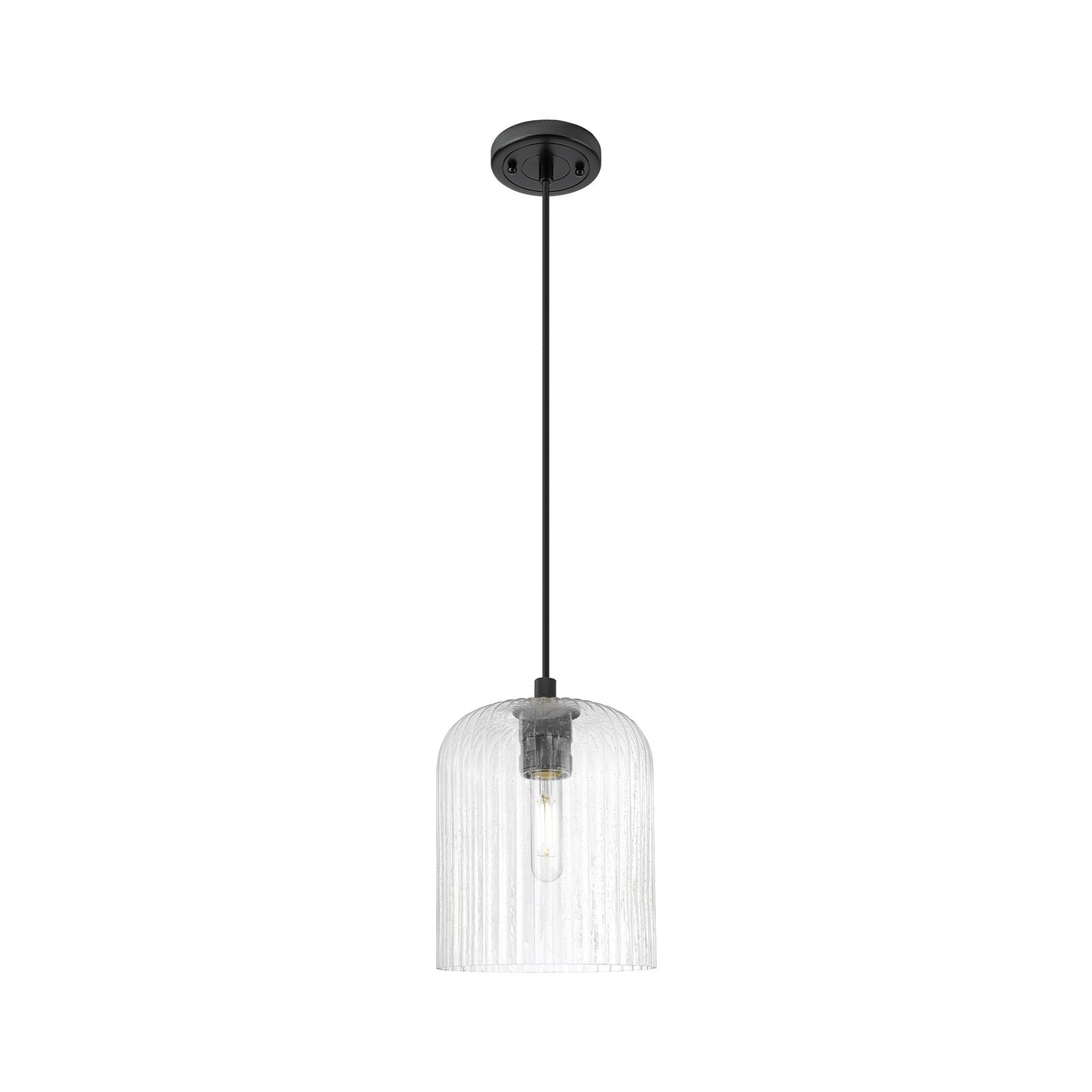 Innovations Crown Point 8in 1-Light Pendant | Industrial Matte Black and Seedy Glass | Kitchen Island & Dining Room | Model 434-1P-BK-G559-8SDY