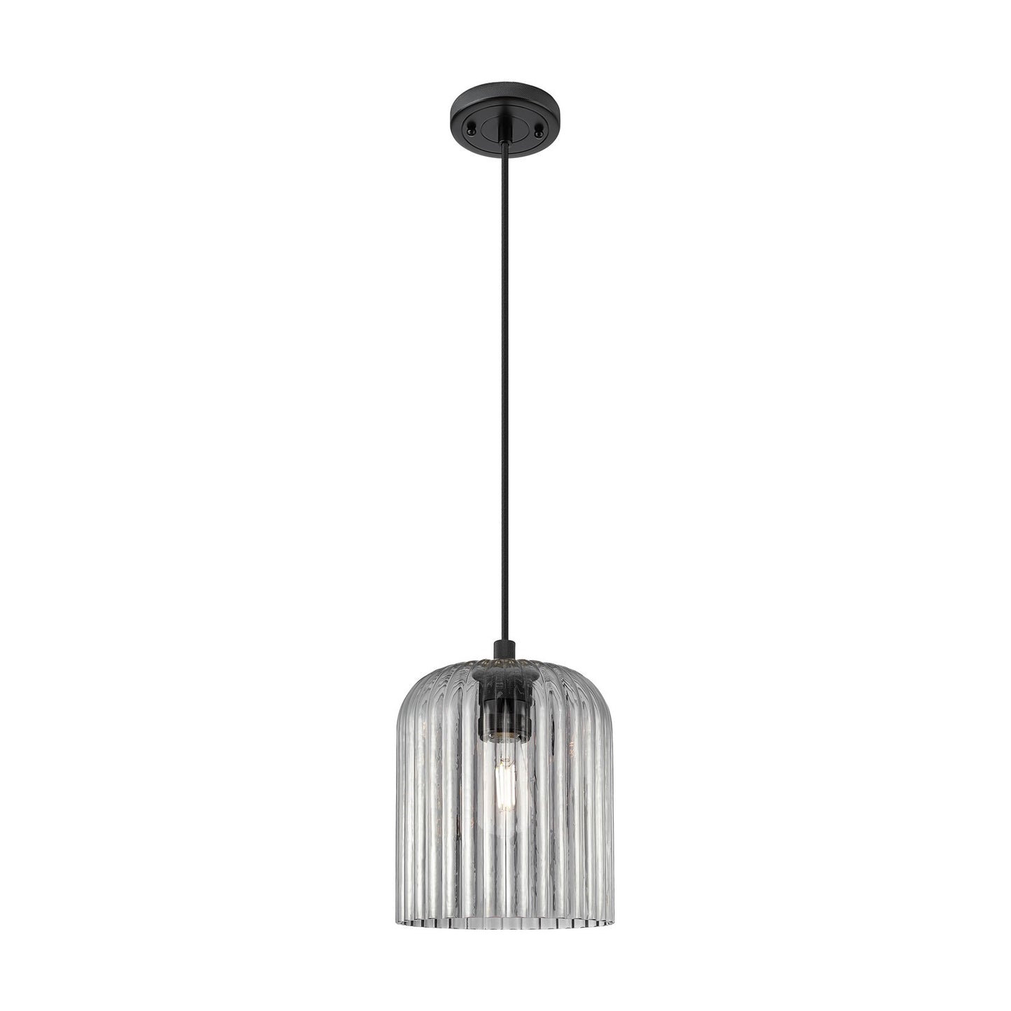 Innovations Crown Point 8in 1-Light Pendant | Industrial Matte Black and Light Smoke Glass | Kitchen Island & Dining Room | Model 434-1P-BK-G559-8SM