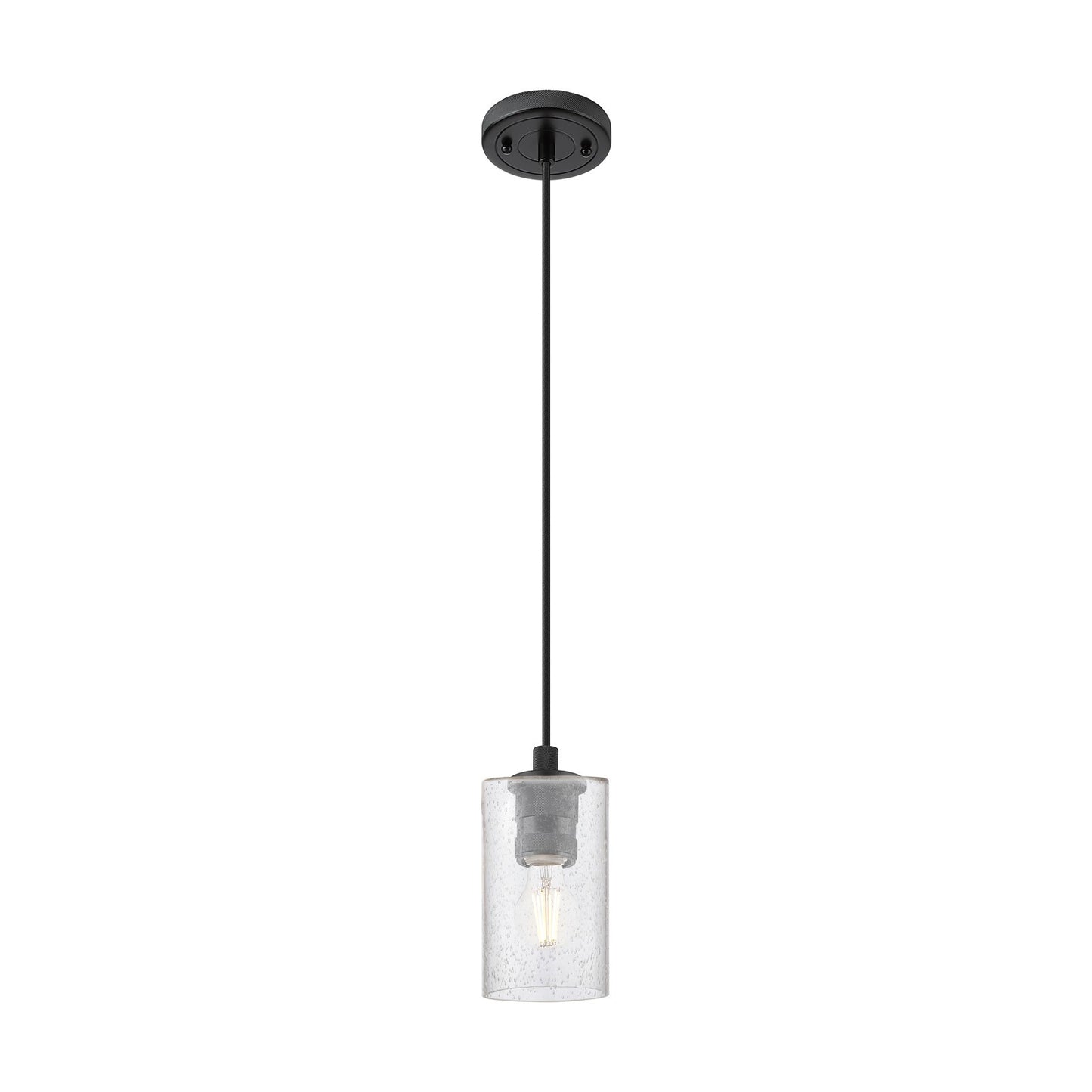 Innovations Clymer 4in 1-Light Pendant | Industrial Matte Black and Seedy Glass | Kitchen Island & Dining Room | Model 434-1P-BK-G804