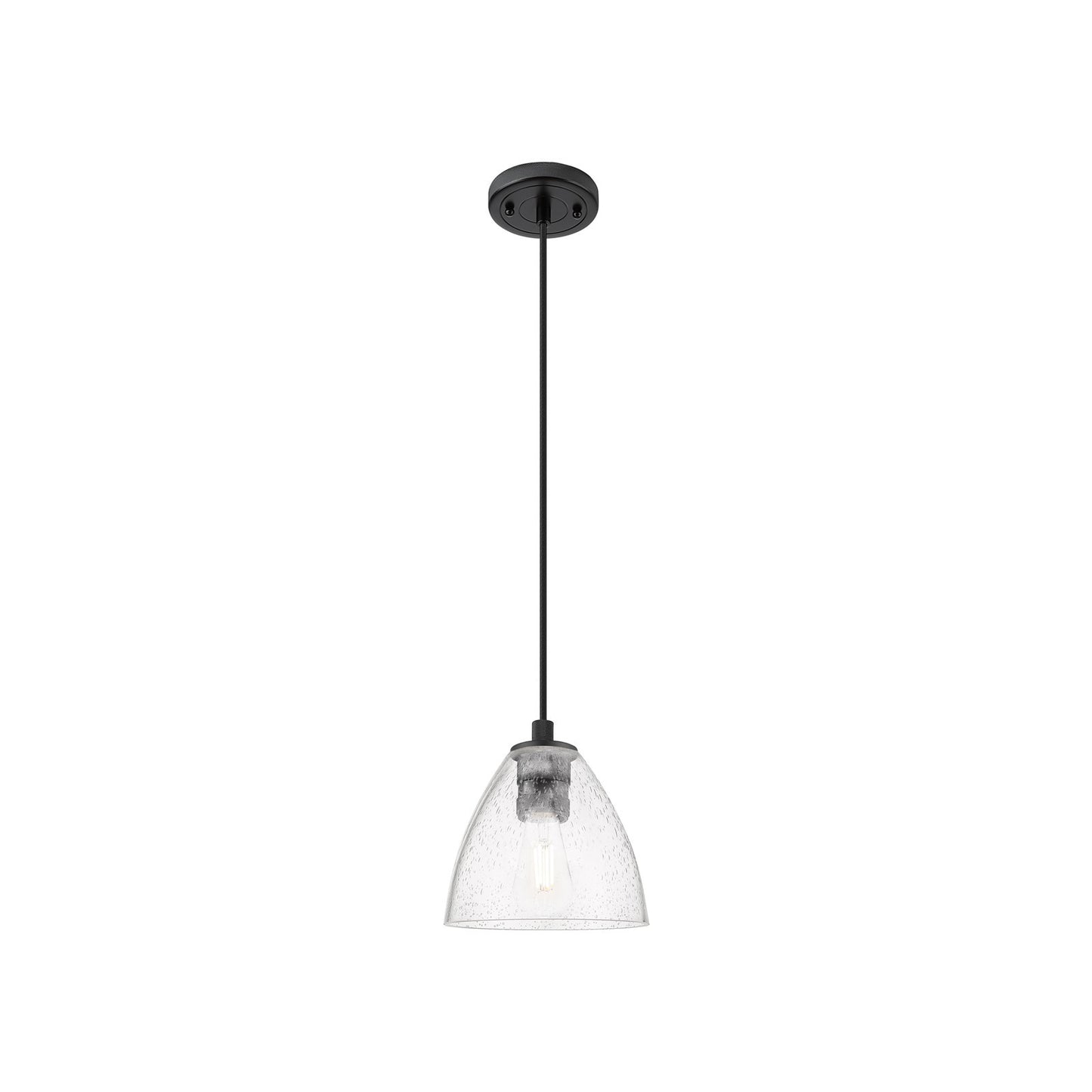 Innovations Bristol 7.5in 1-Light Pendant | Industrial Matte Black and Seedy Glass | Kitchen Island & Dining Room | Model 434-1P-BK-GBD-754
