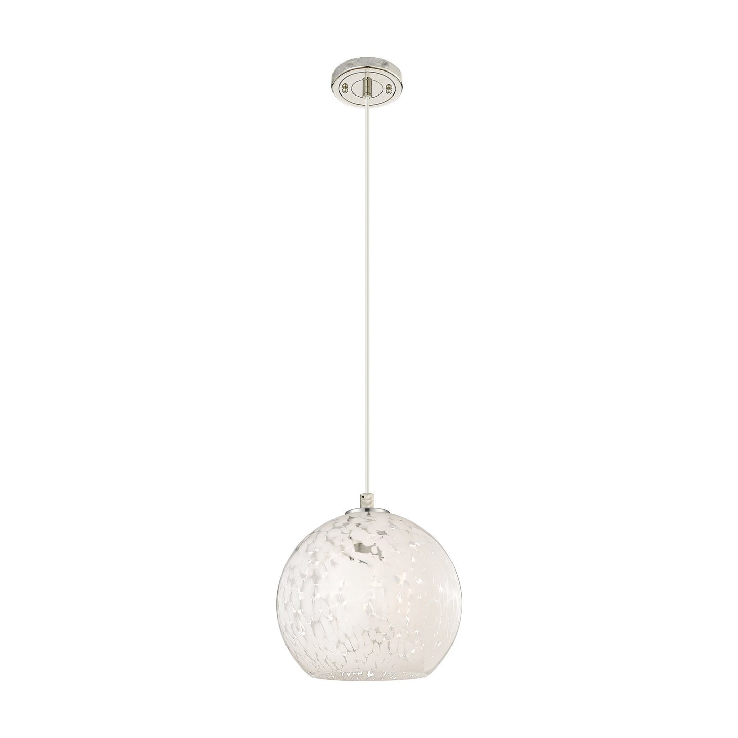 Innovations White Mouchette 10in 1-Light Pendant | Industrial Polished Nickel and White Glass | Kitchen Island & Dining | Model 434-1P-PN-G1216-10WM