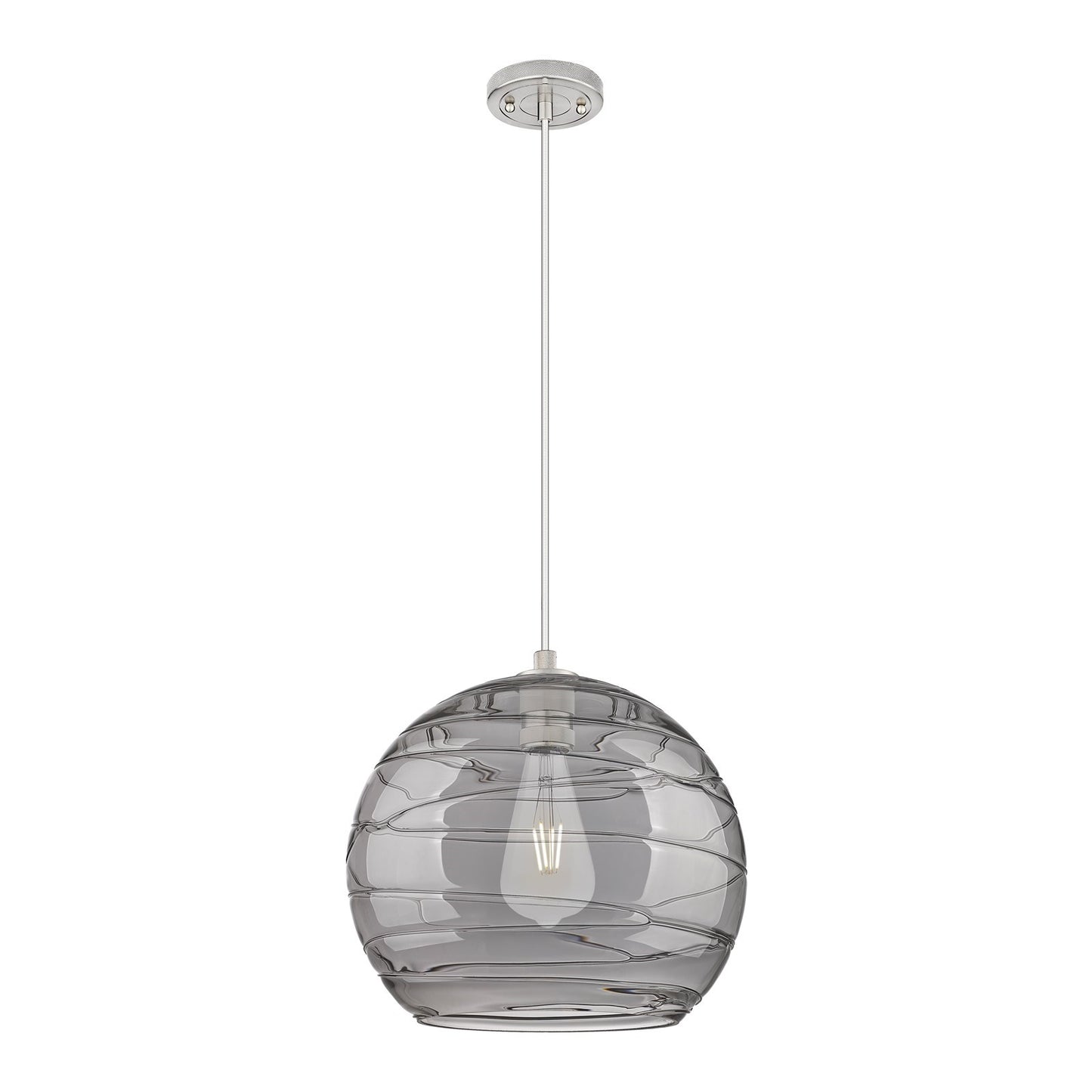 Innovations Athens Deco Swirl 13.75in 1-Light Pendant | Industrial Satin Nickel and Light Smoke Glass | Kitchen Island | Model 434-1P-SN-G1213-14SM