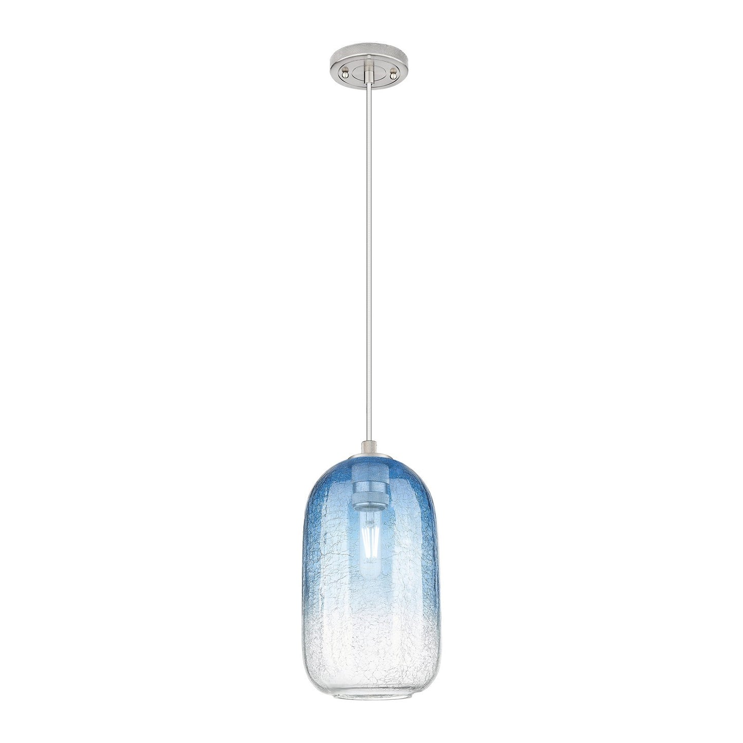 Innovations Brookhaven Cloche 7in 1-Light Pendant | Industrial Satin Nickel and Sapphire Blue Glass | Kitchen Island | Model 434-1P-SN-G482-7SB