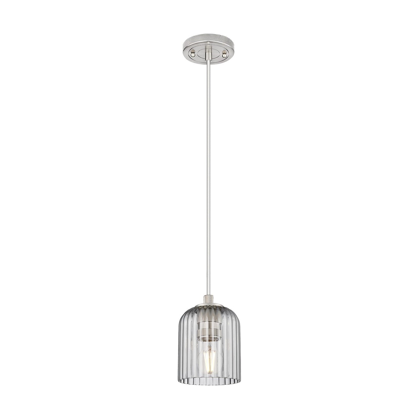 Innovations Crown Point 5in 1-Light Pendant | Industrial Satin Nickel and Light Smoke Glass | Kitchen Island & Dining Room | Model 434-1P-SN-G559-5SM