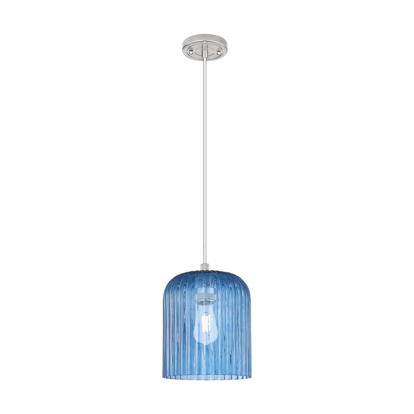Innovations Crown Point 8in 1-Light Pendant | Industrial Satin Nickel and Princess Blue Glass | Kitchen Island & Dining | Model 434-1P-SN-G559-8BL