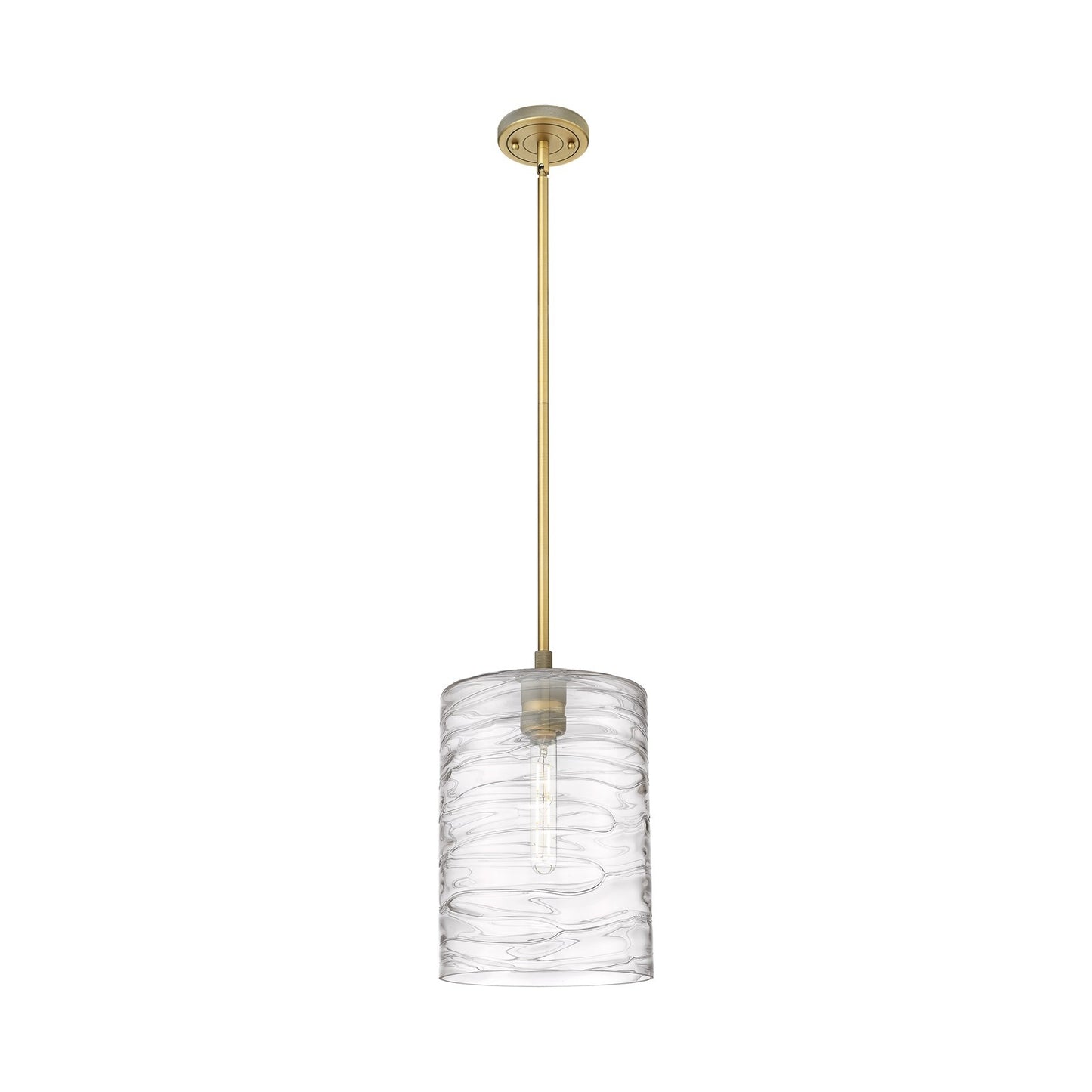 Innovations Cobbleskill 9in 1-Light Pendant | Industrial Brushed Brass and Deco Swirl Glass | Kitchen Island & Dining Room | Model 434-1S-BB-G1113-L