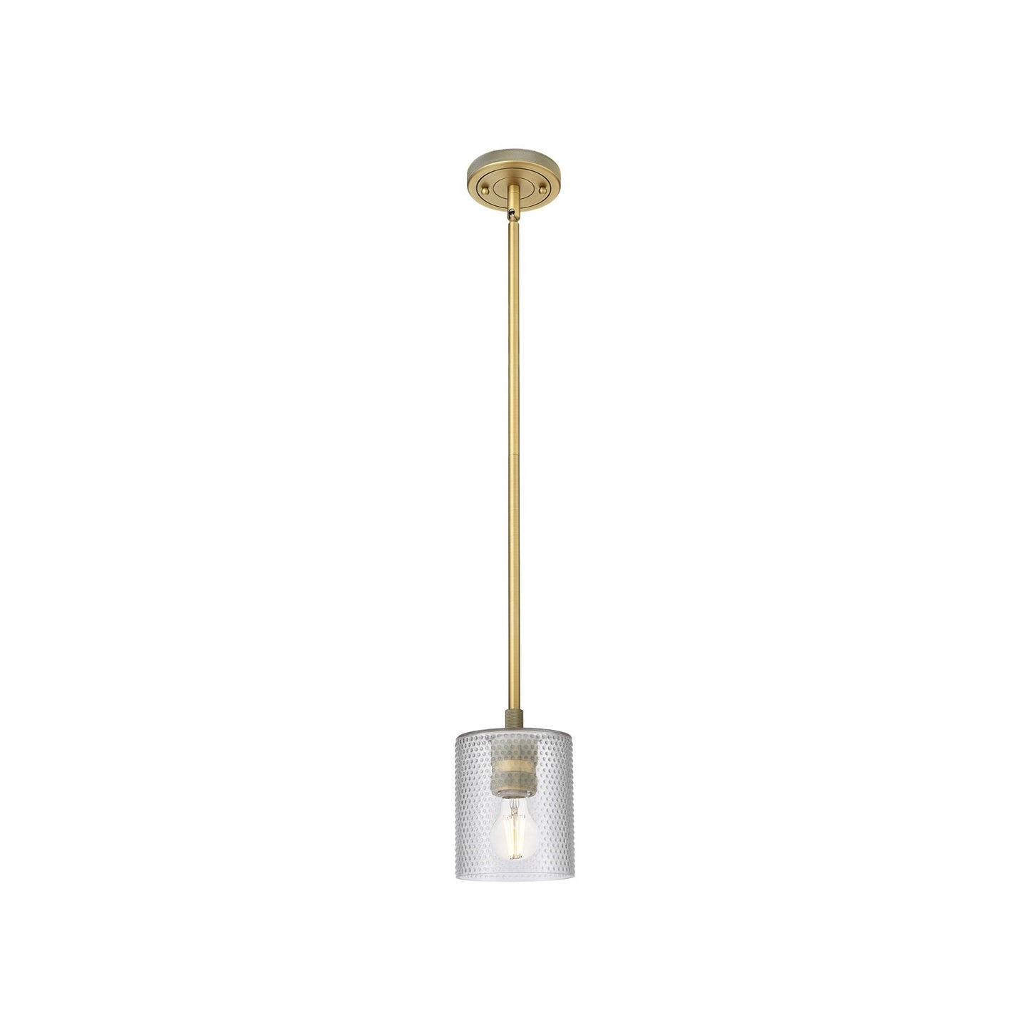 Innovations Cobbleskill 5in 1-Light Pendant | Industrial Brushed Brass and Clear Glass | Kitchen Island & Dining Room | Model 434-1S-BB-G112