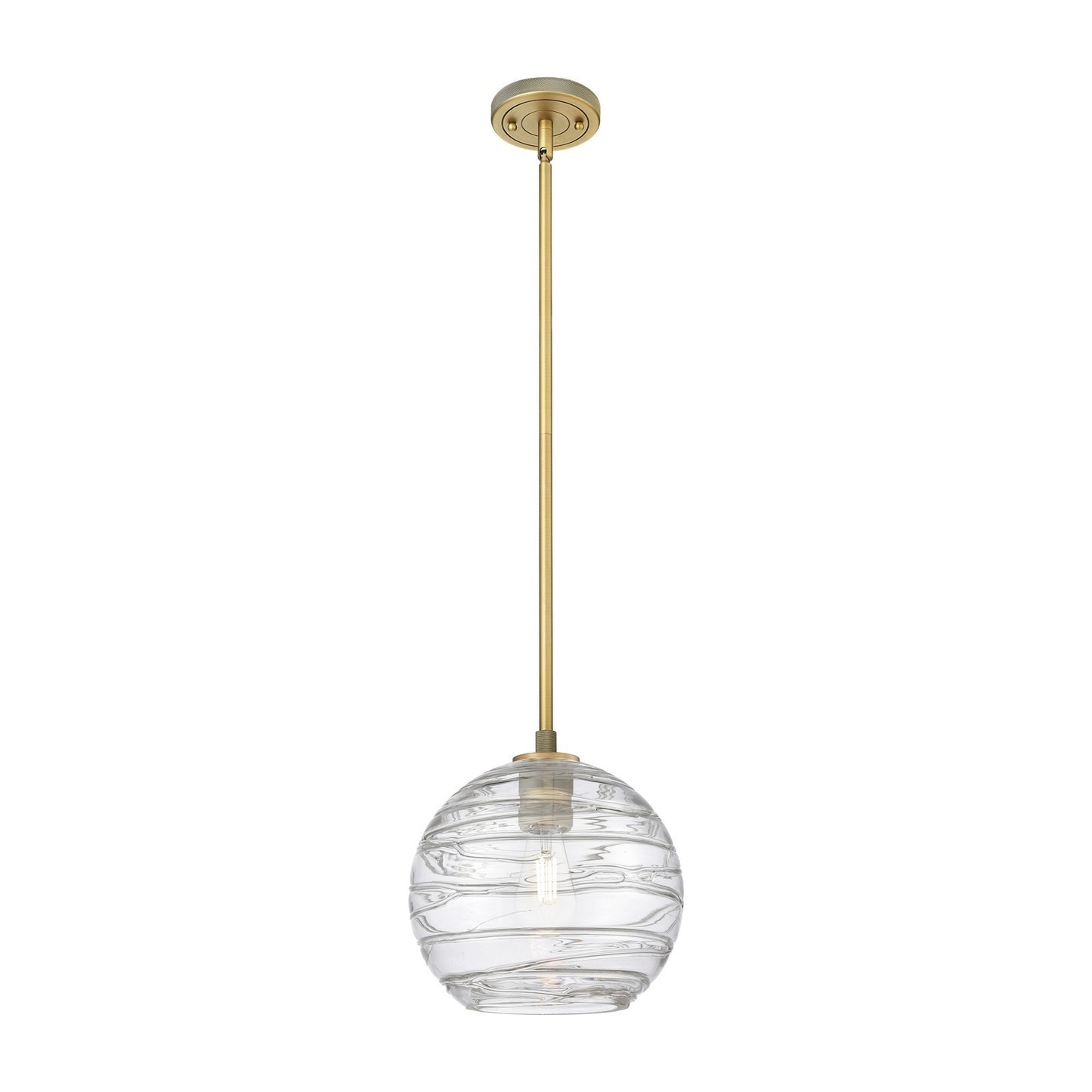Innovations Crown Point 10in 1-Light Pendant | Industrial Brushed Brass and Clear Deco Swirl Glass | Kitchen Island | Model 434-1S-BB-G1213-10CL