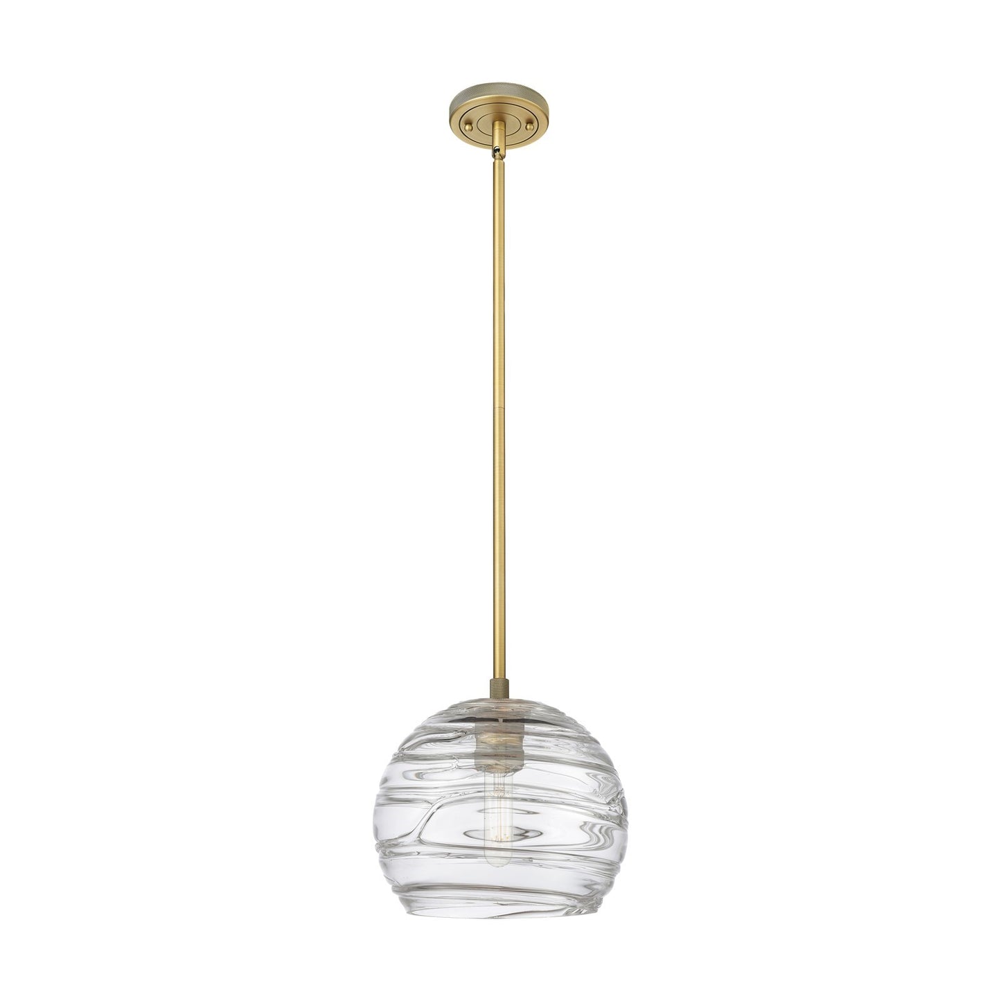 Innovations Crown Point 8in 1-Light Pendant | Industrial Brushed Brass and Clear Deco Swirl Glass | Kitchen Island | Model 434-1S-BB-G1213-8CL