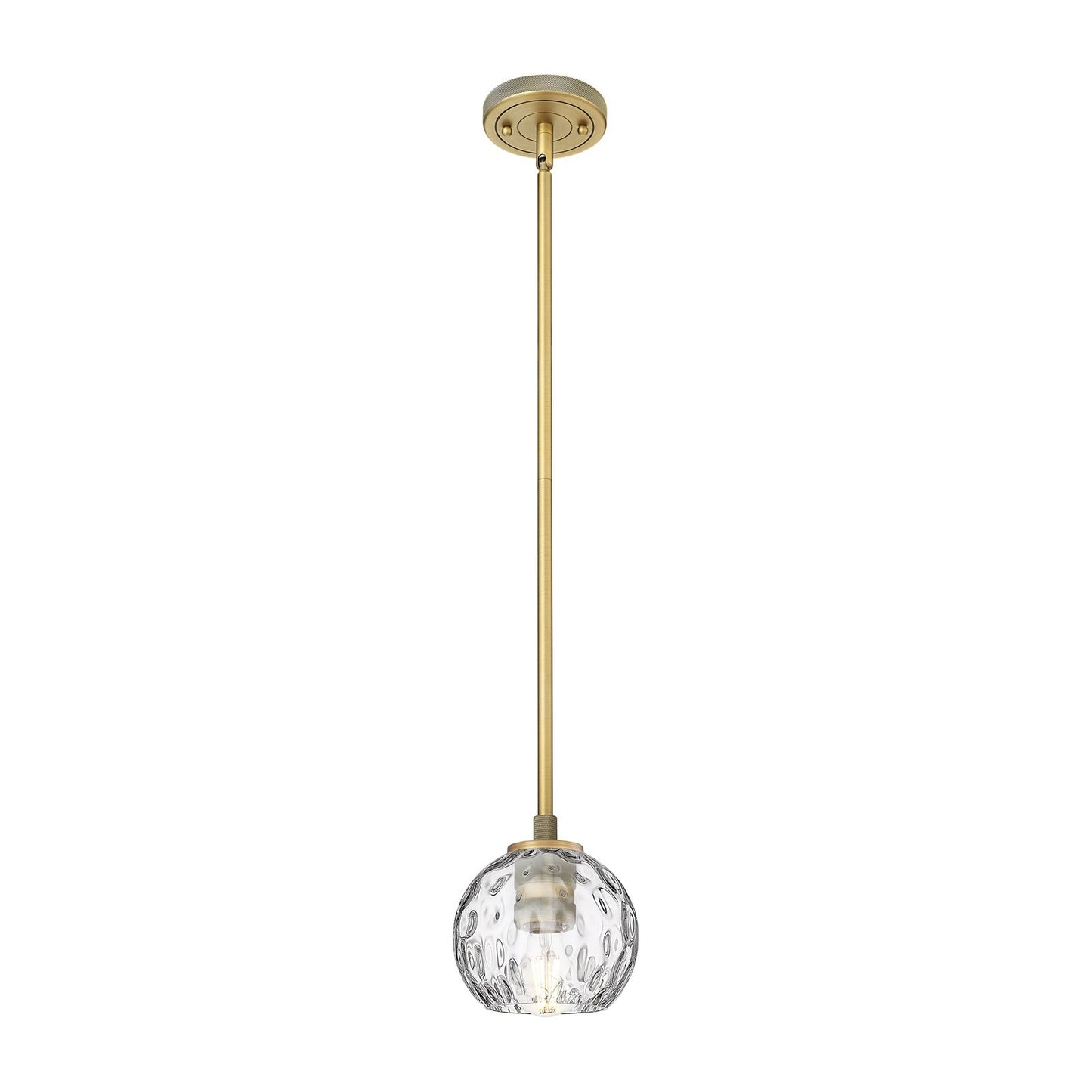 Innovations Athens Water Glass 6in 1-Light Pendant | Industrial Brushed Brass and Clear Glass | Kitchen Island & Dining | Model 434-1S-BB-G1215-6