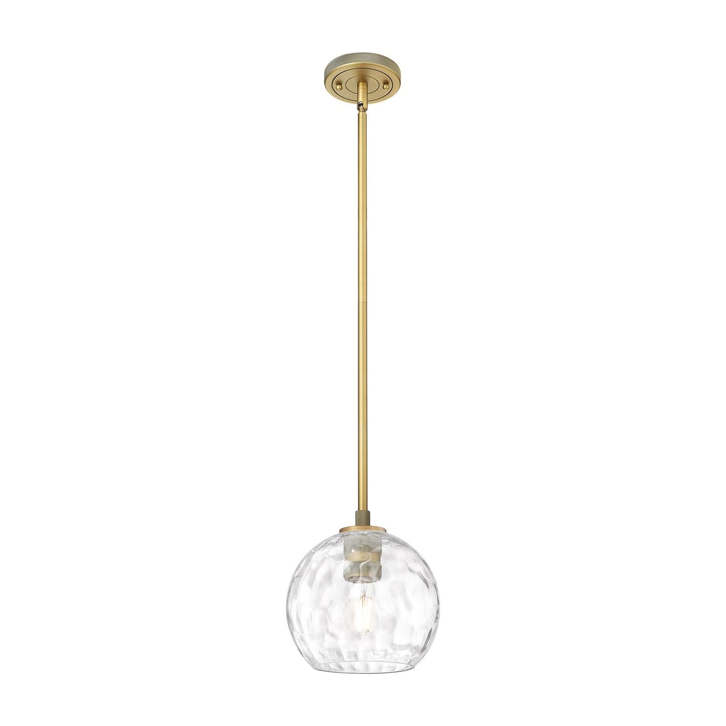 Innovations Athens Water Glass 8in 1-Light Pendant | Industrial Brushed Brass and Clear Glass | Kitchen Island & Dining | Model 434-1S-BB-G1215-8
