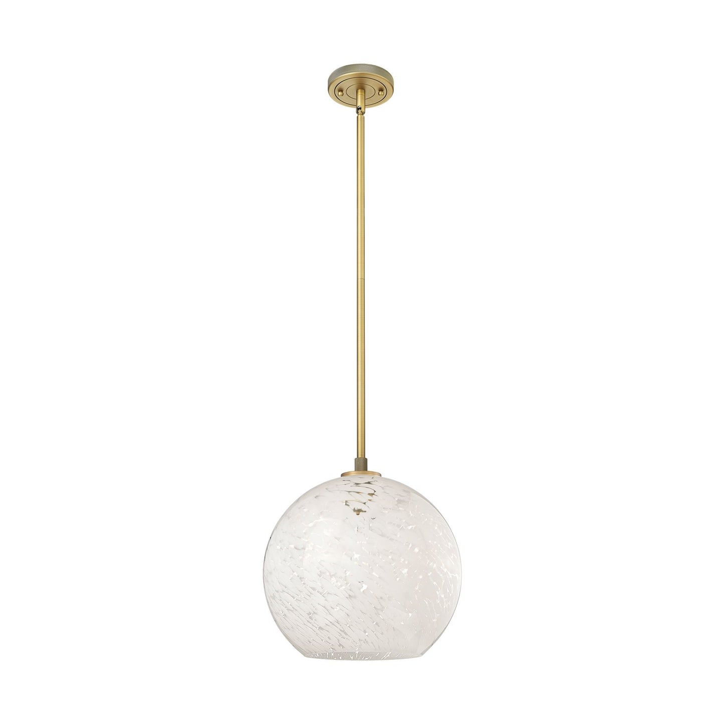 Innovations White Mouchette 12in 1-Light Pendant | Industrial Brushed Brass and White Mouchette Glass | Kitchen Island | Model 434-1S-BB-G1216-12WM