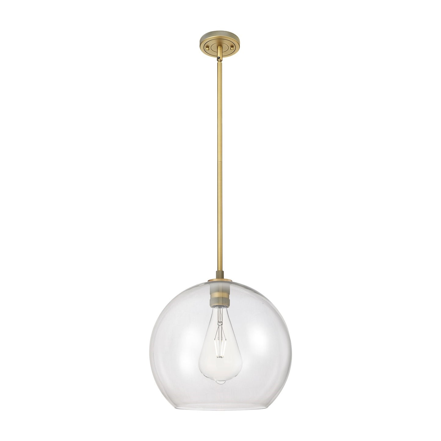 Innovations Astor 14in 1-Light Pendant | Industrial Brushed Brass and Clear Glass | Kitchen Island & Dining Room | Model 434-1S-BB-G122-14