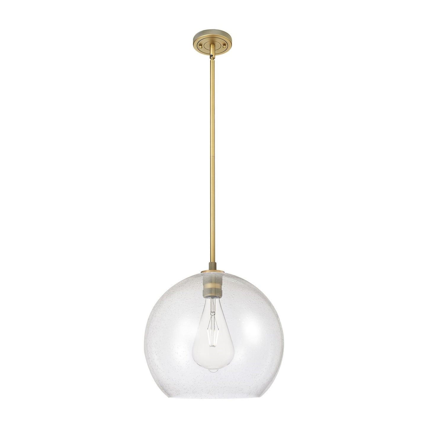 Innovations Astor 14in 1-Light Pendant | Industrial Brushed Brass and Seedy Glass | Kitchen Island & Dining Room | Model 434-1S-BB-G124-14