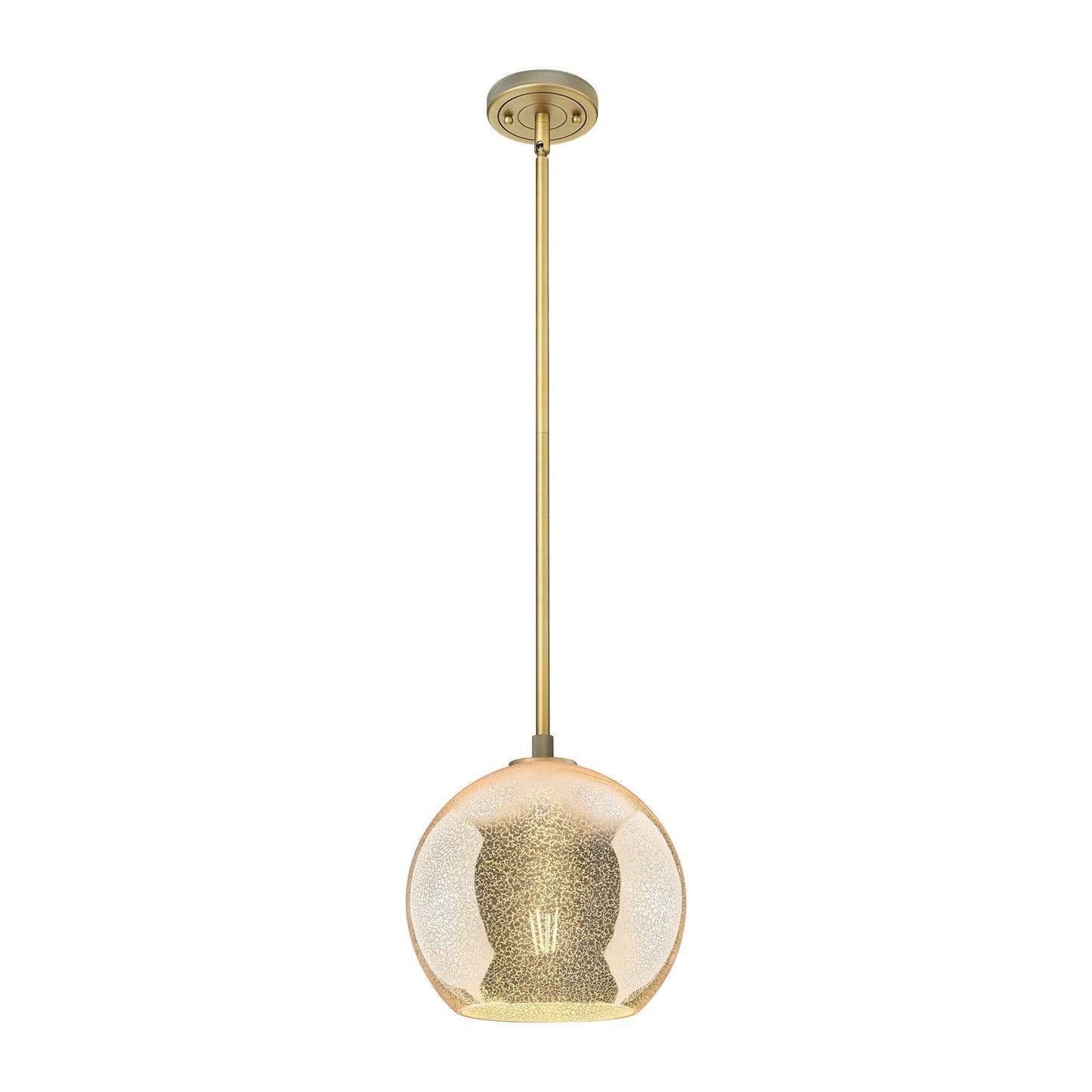 Innovations Athens 10in 1-Light Pendant | Industrial Brushed Brass and Mercury Glass | Kitchen Island & Dining Room | Model 434-1S-BB-G128-10
