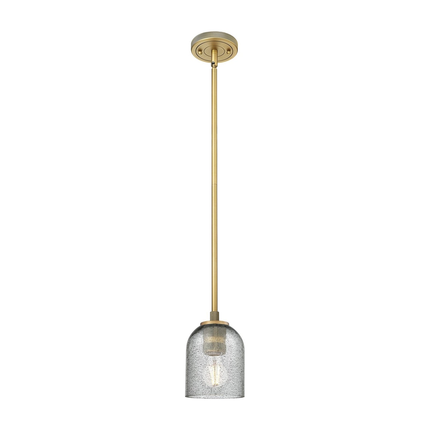 Innovations Caledonia 5in 1-Light Pendant | Industrial Brushed Brass and Charcoal Glass | Kitchen Island & Dining Room | Model 434-1S-BB-G257