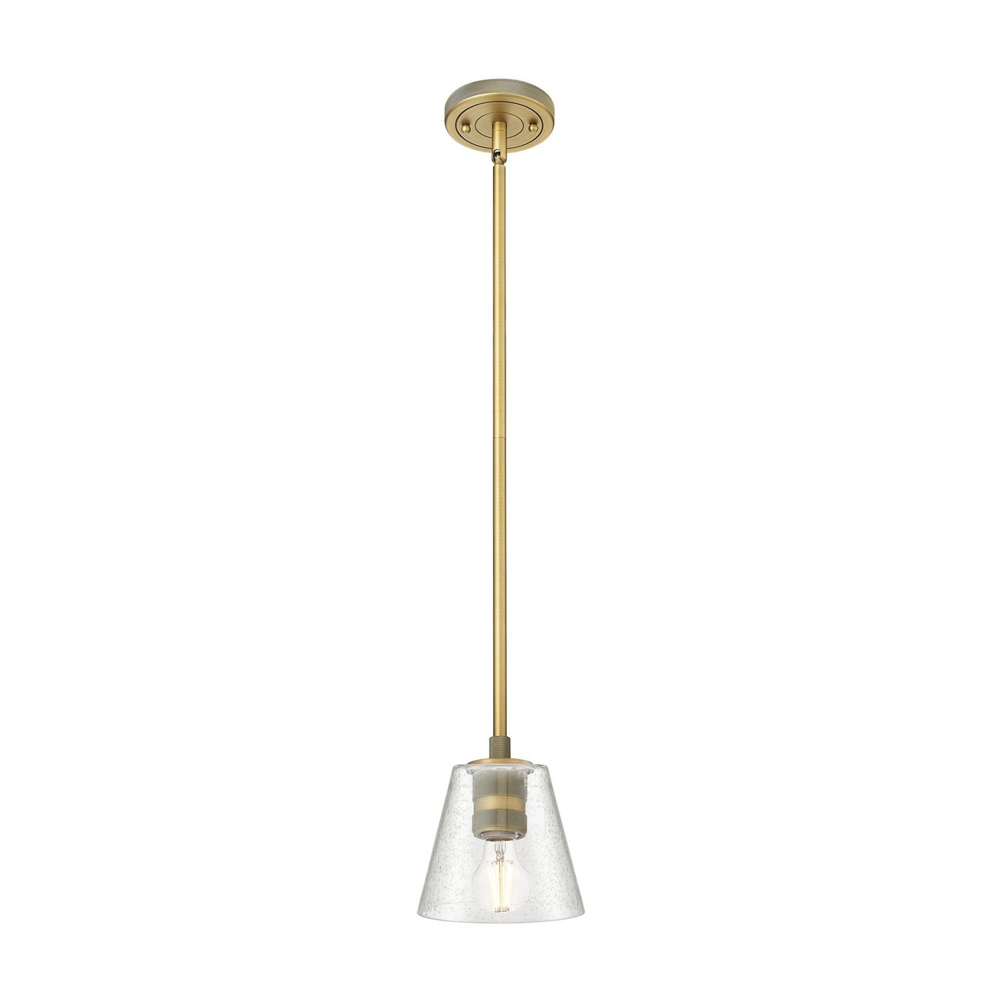 Innovations Caton 6in 1-Light Pendant | Industrial Brushed Brass and Frosted Glass | Kitchen Island & Dining Room | Model 434-1S-BB-G454