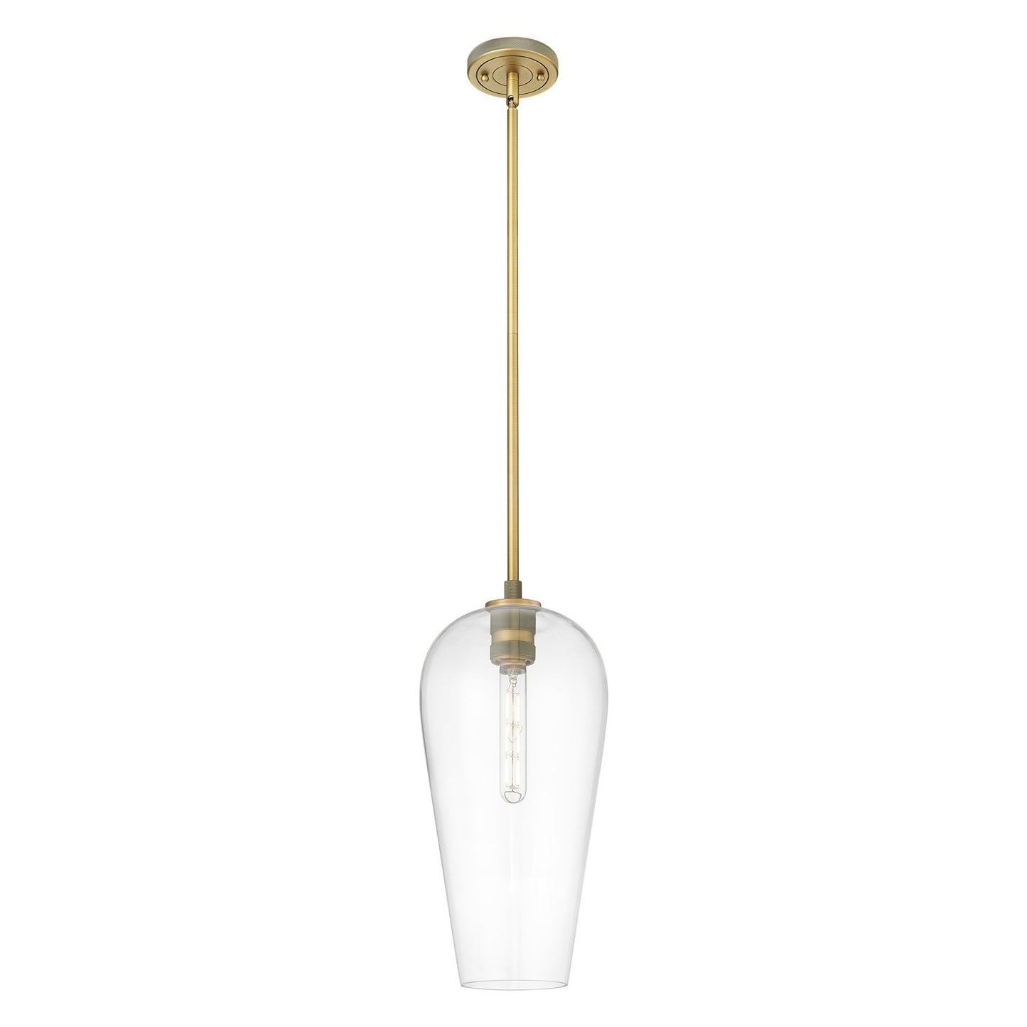Innovations Chelsea 8in 1-Light Pendant | Industrial Brushed Brass and Clear Glass | Kitchen Island & Dining Room | Model 434-1S-BB-G456-8CL