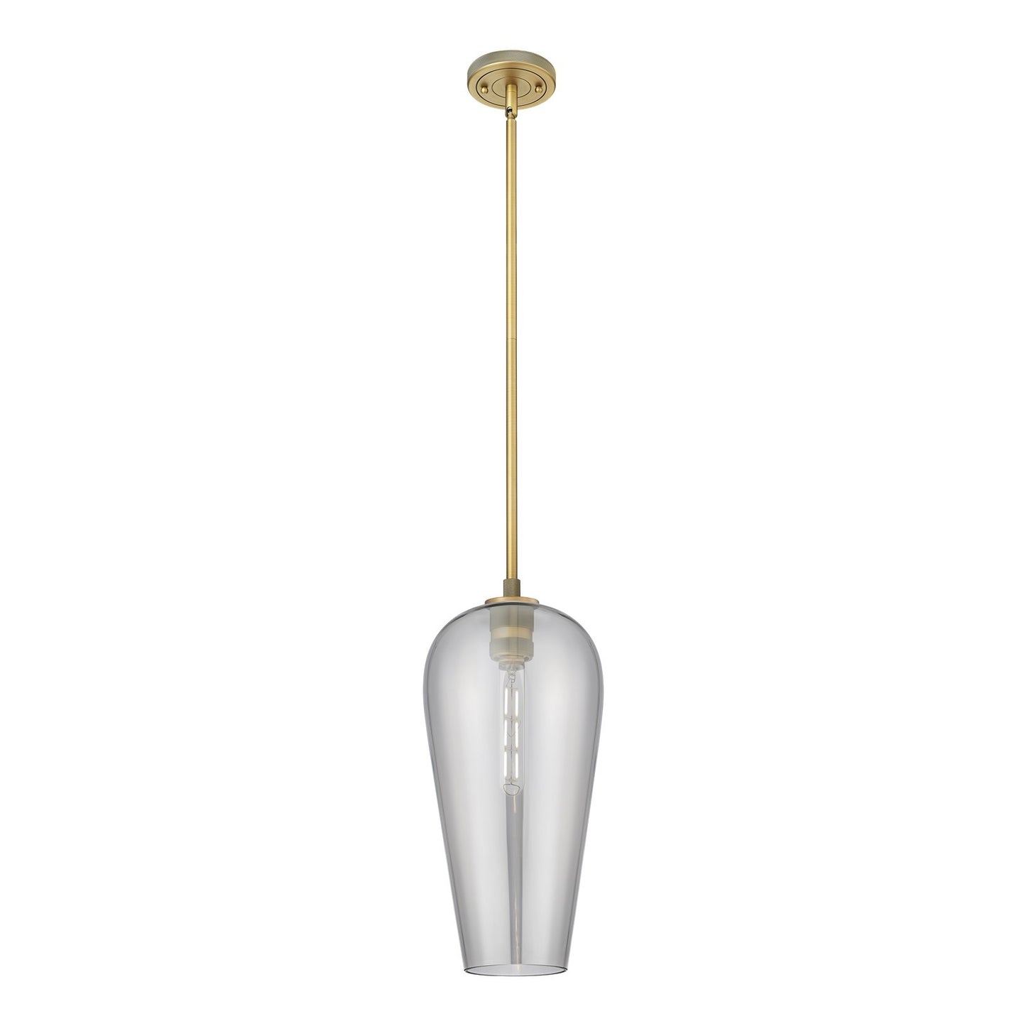 Innovations Chelsea 8in 1-Light Pendant | Industrial Brushed Brass and Light Smoke Glass | Kitchen Island & Dining Room | Model 434-1S-BB-G456-8SM