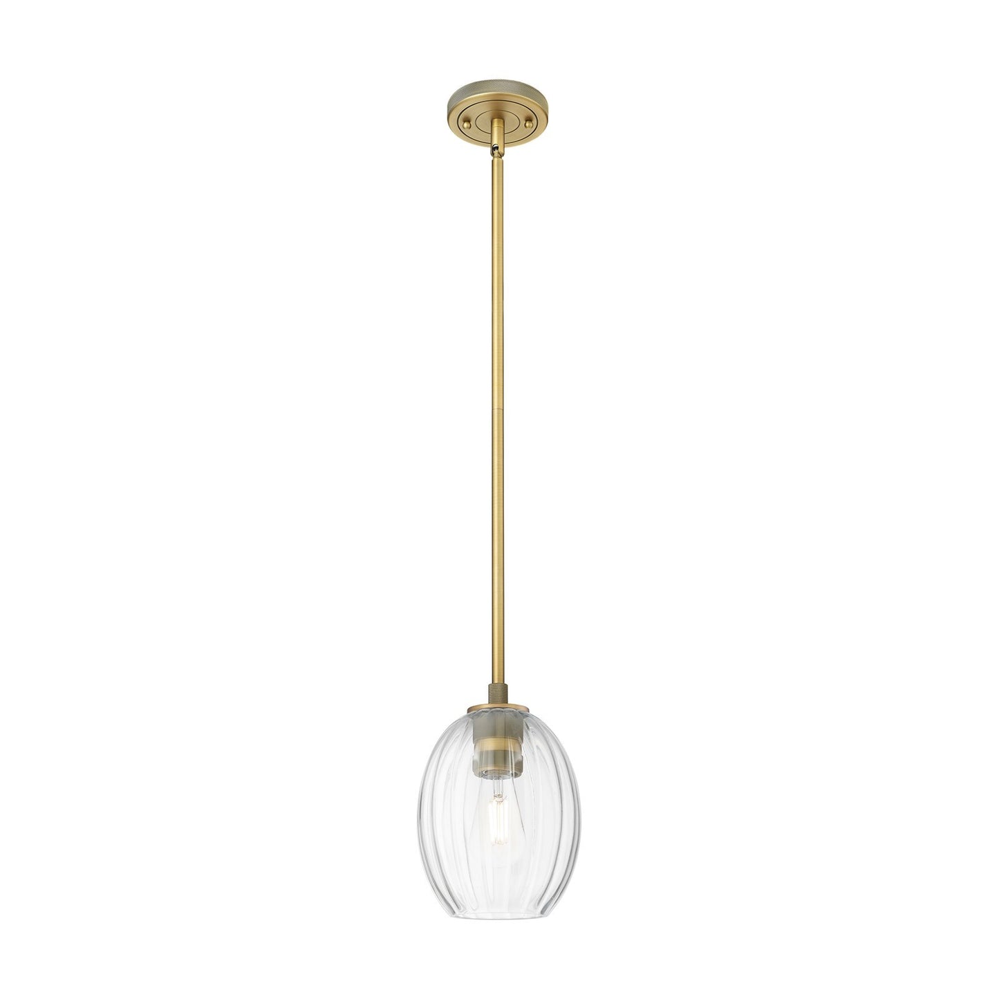 Innovations Preston Bulb 6in 1-Light Pendant | Industrial Brushed Brass and Clear Glass | Kitchen Island & Dining Room | Model 434-1S-BB-G459-6CL