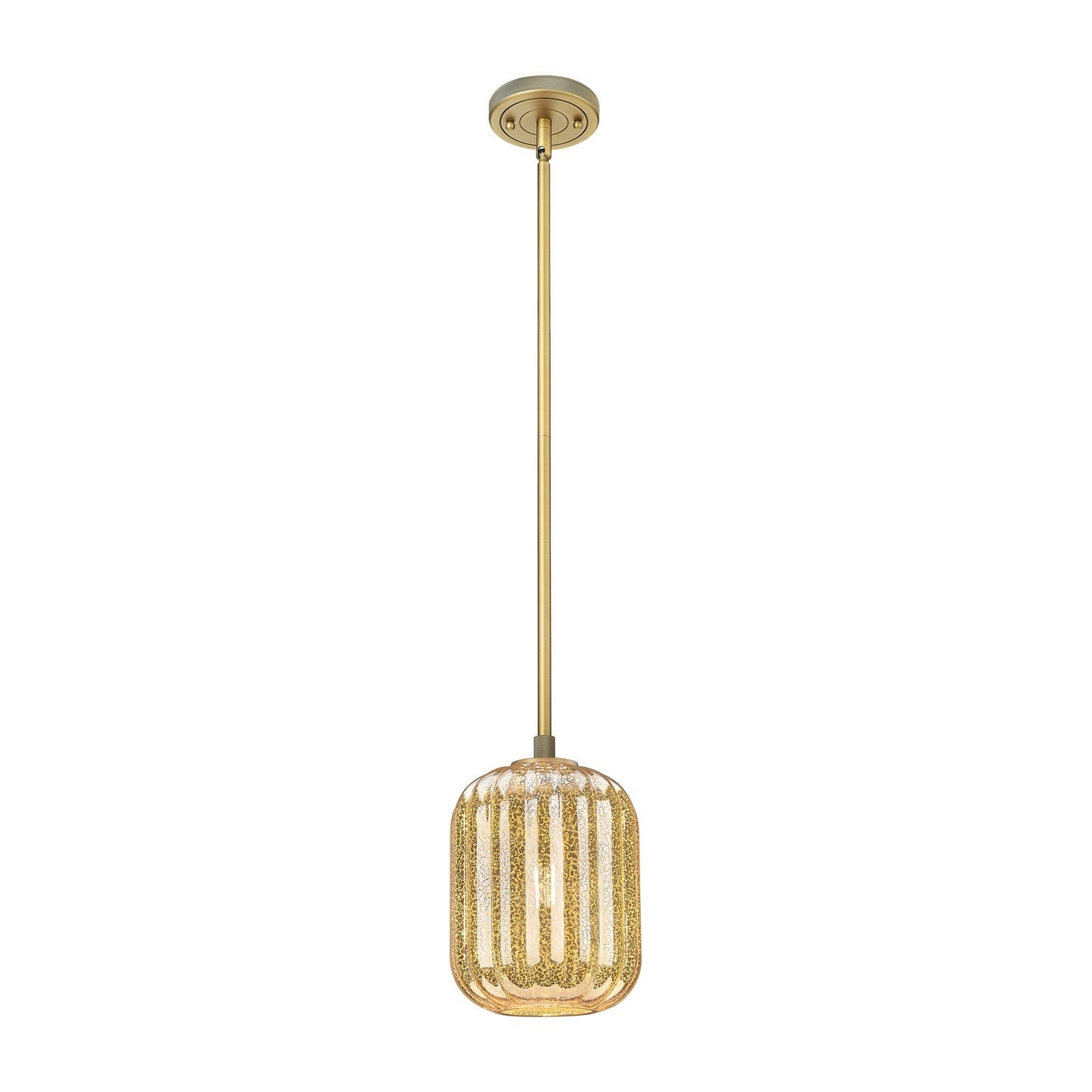 Innovations Lighting Preston Cylinder 6.75in 1-Light Pendant | Industrial Brushed Brass and Mercury Glass | Kitchen Island | Model 434-1S-BB-G460-7ME
