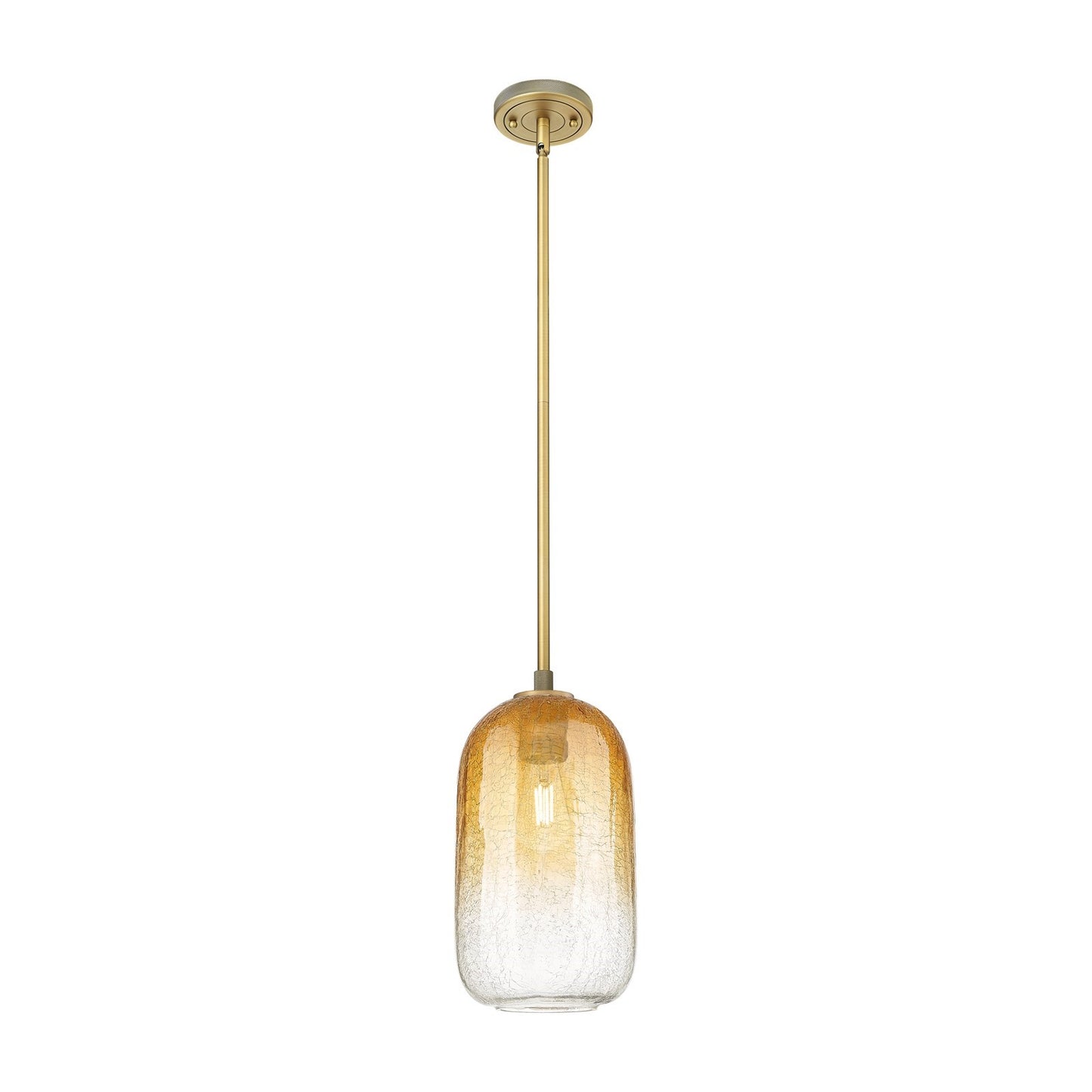 Innovations Brookhaven Cloche 7in 1-Light Pendant | Industrial Brushed Brass and Amber Glass | Kitchen Island & Dining | Model 434-1S-BB-G482-7AM