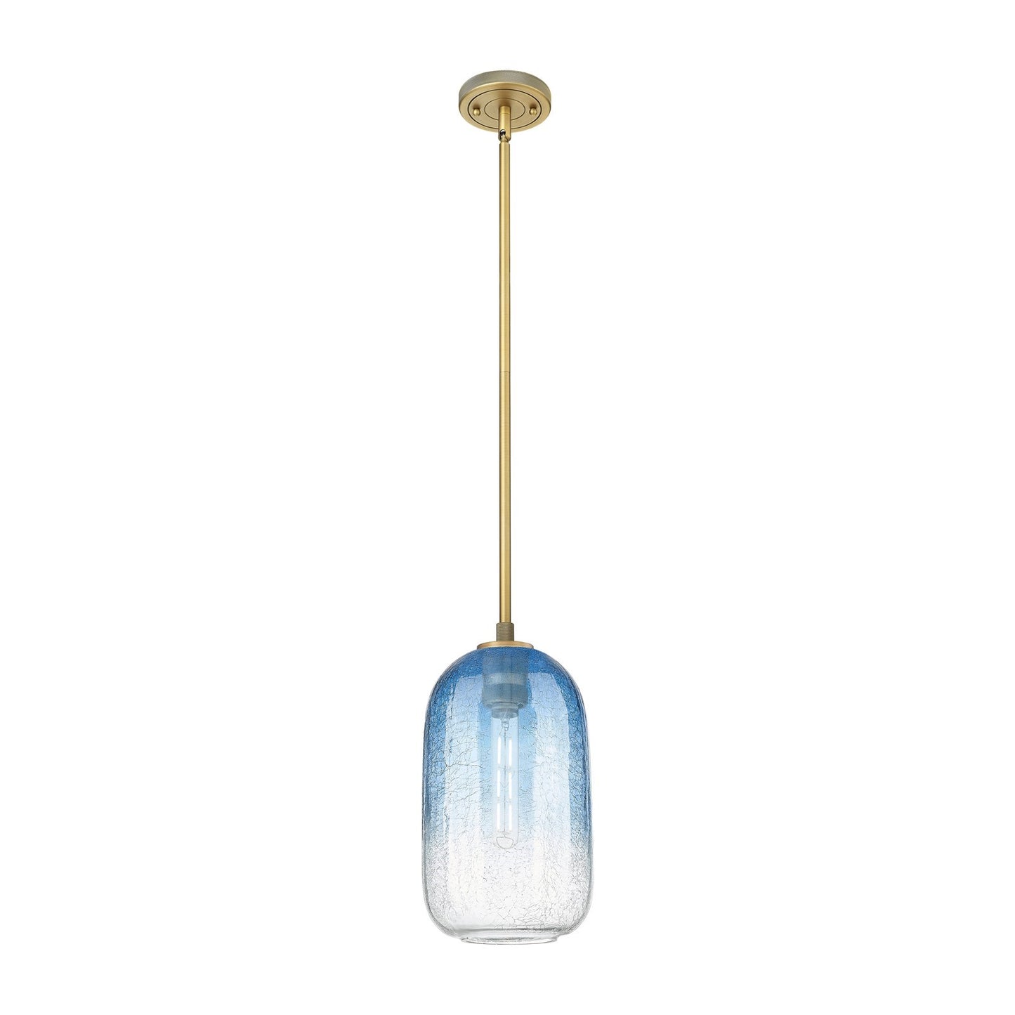 Innovations Brookhaven Cloche 7in 1-Light Pendant | Industrial Brushed Brass and Sapphire Blue Glass | Kitchen Island | Model 434-1S-BB-G482-7SB