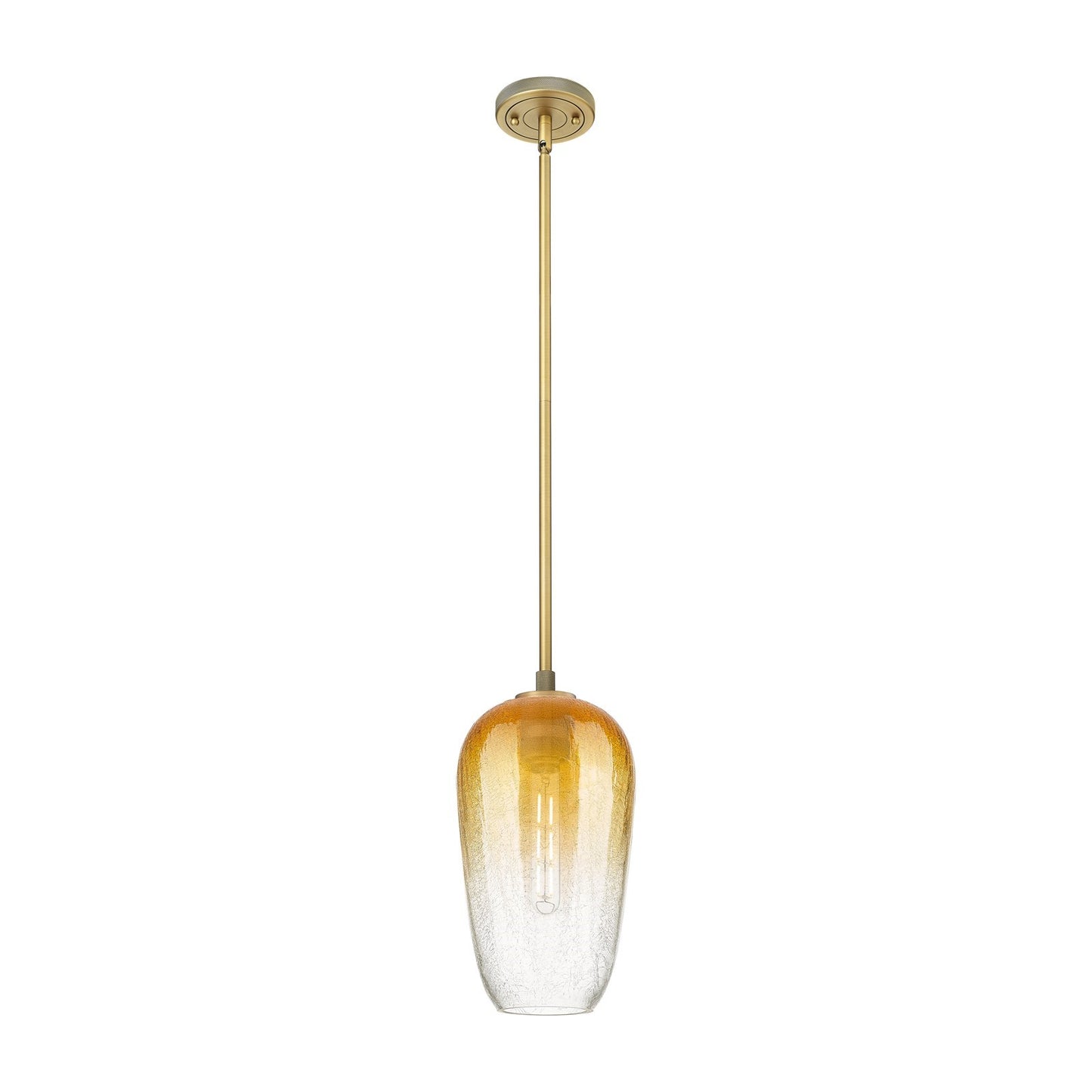 Innovations Brookhaven Flute 7in 1-Light Pendant | Industrial Brushed Brass and Amber Glass | Kitchen Island & Dining Room | Model 434-1S-BB-G484-7AM