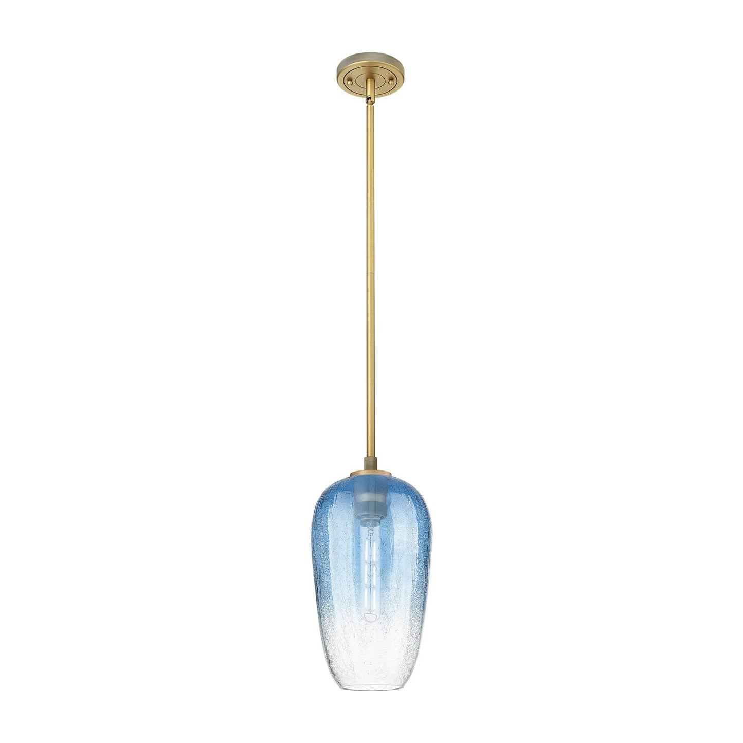Innovations Brookhaven Flute 7in 1-Light Pendant | Industrial Brushed Brass and Sapphire Blue Glass | Kitchen Island | Model 434-1S-BB-G484-7SB