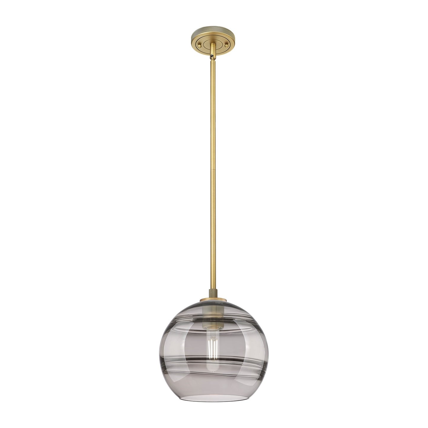 Innovations Rochester 10in 1-Light Pendant | Industrial Brushed Brass and Light Smoke Glass | Kitchen Island & Dining | Model 434-1S-BB-G556-10SM
