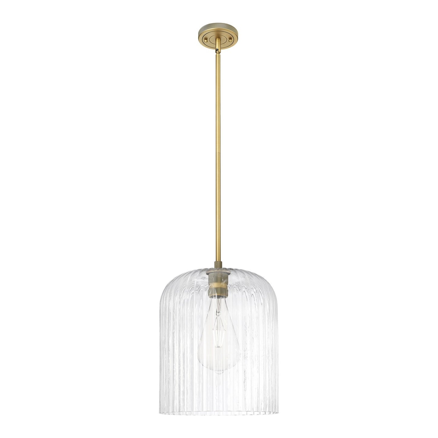 Innovations Crown Point 12in 1-Light Pendant | Industrial Brushed Brass and Clear Glass | Kitchen Island & Dining Room | Model 434-1S-BB-G559-12CL