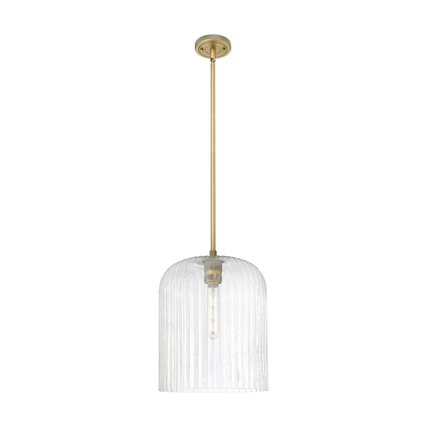 Innovations Crown Point 12in 1-Light Pendant | Industrial Brushed Brass and Seedy Glass | Kitchen Island & Dining Room | Model 434-1S-BB-G559-12SDY