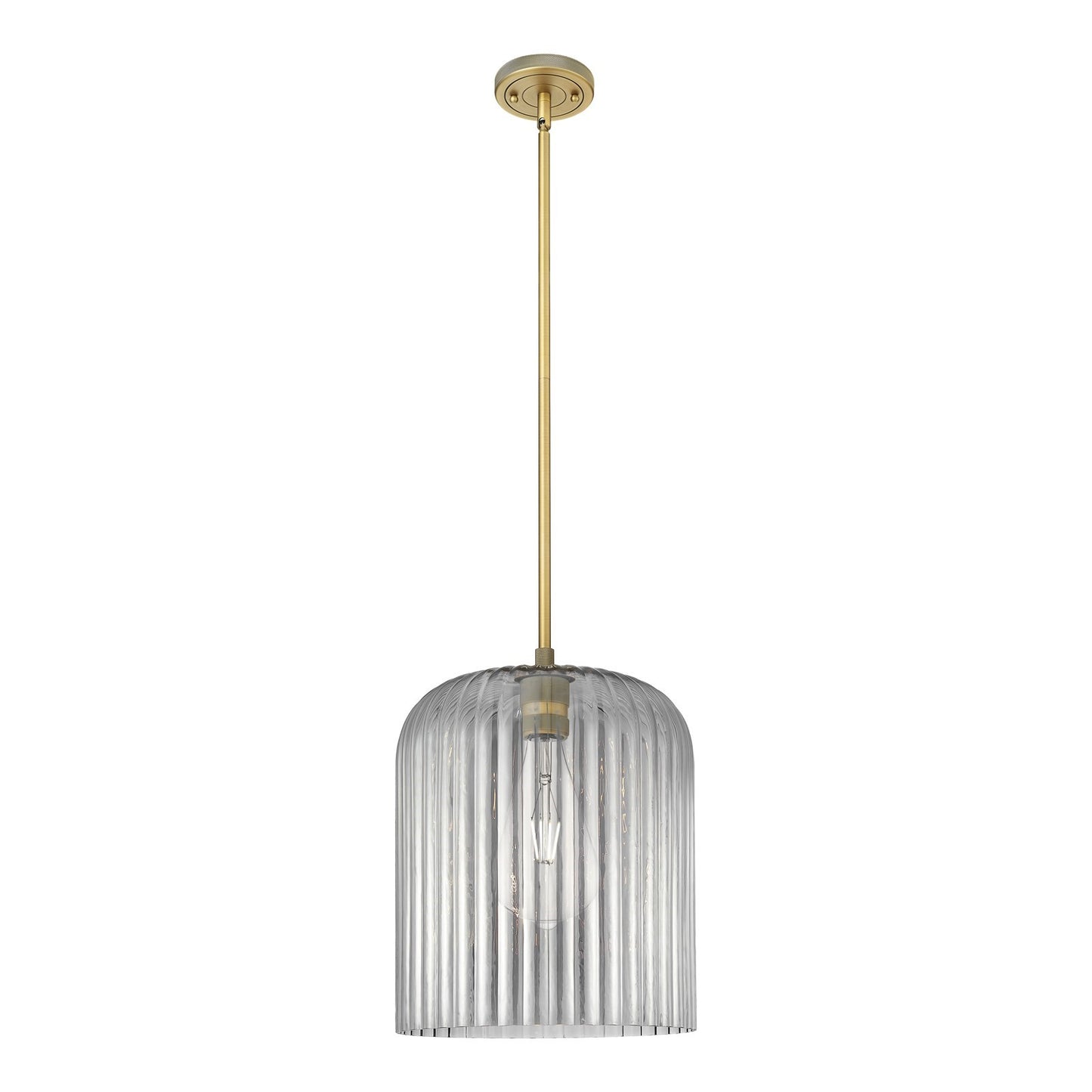 Innovations Crown Point 12in 1-Light Pendant | Industrial Brushed Brass and Light Smoke Glass | Kitchen Island & Dining | Model 434-1S-BB-G559-12SM