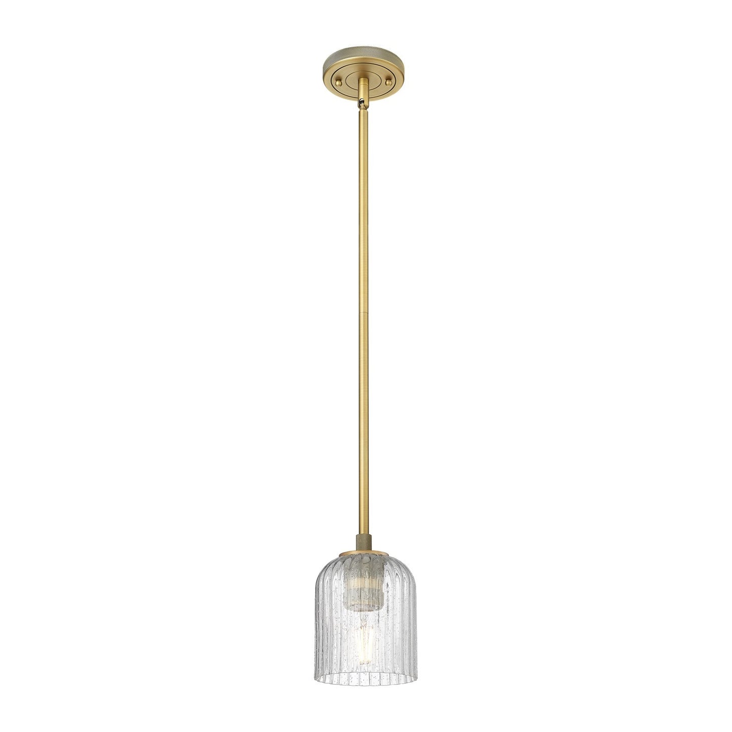 Innovations Crown Point 5in 1-Light Pendant | Industrial Brushed Brass and Seedy Glass | Kitchen Island & Dining Room | Model 434-1S-BB-G559-5SDY