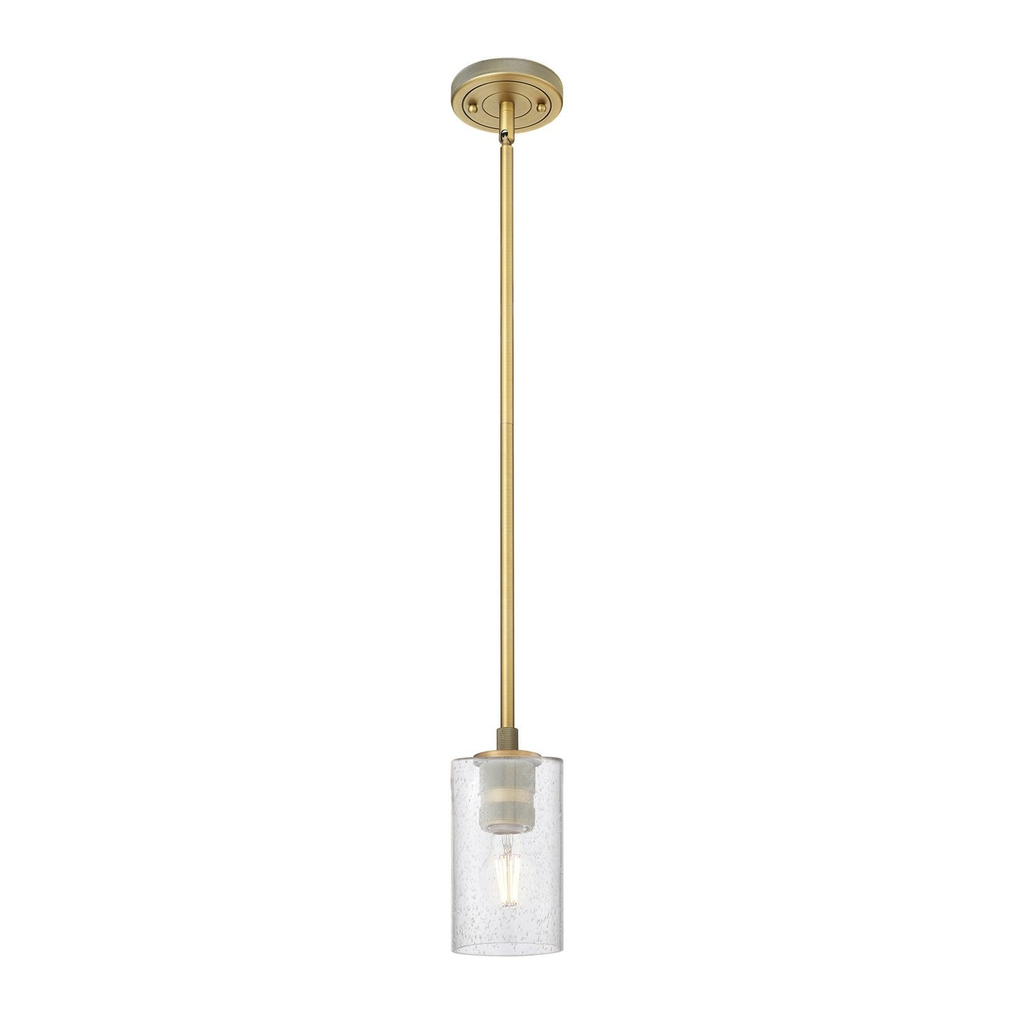 Innovations Clymer 4in 1-Light Pendant | Industrial Brushed Brass and Seedy Glass | Kitchen Island & Dining Room | Model 434-1S-BB-G804