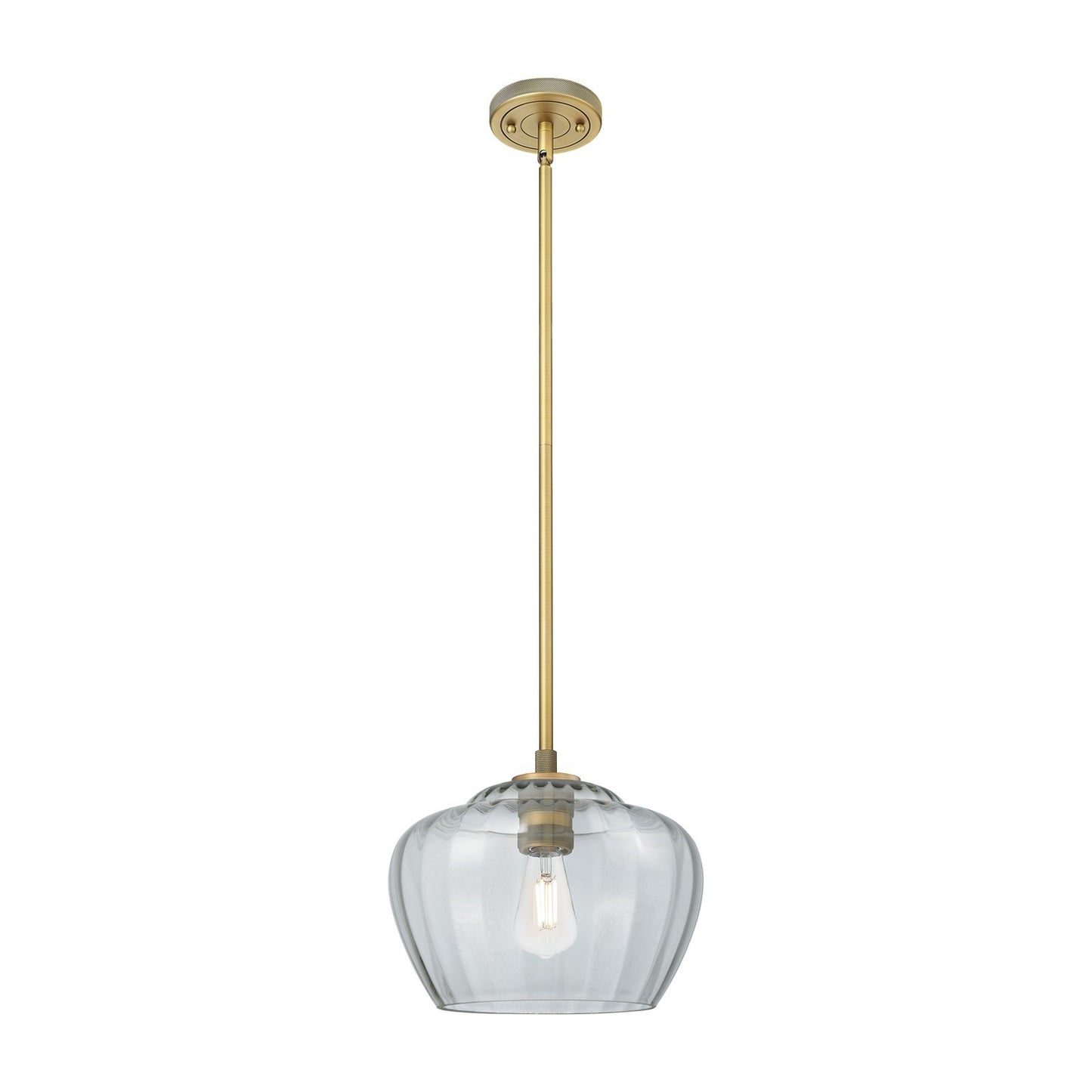 Innovations Fenton 11in 1-Light Pendant | Industrial Brushed Brass and Clear Glass | Kitchen Island & Dining Room | Model 434-1S-BB-G92-L